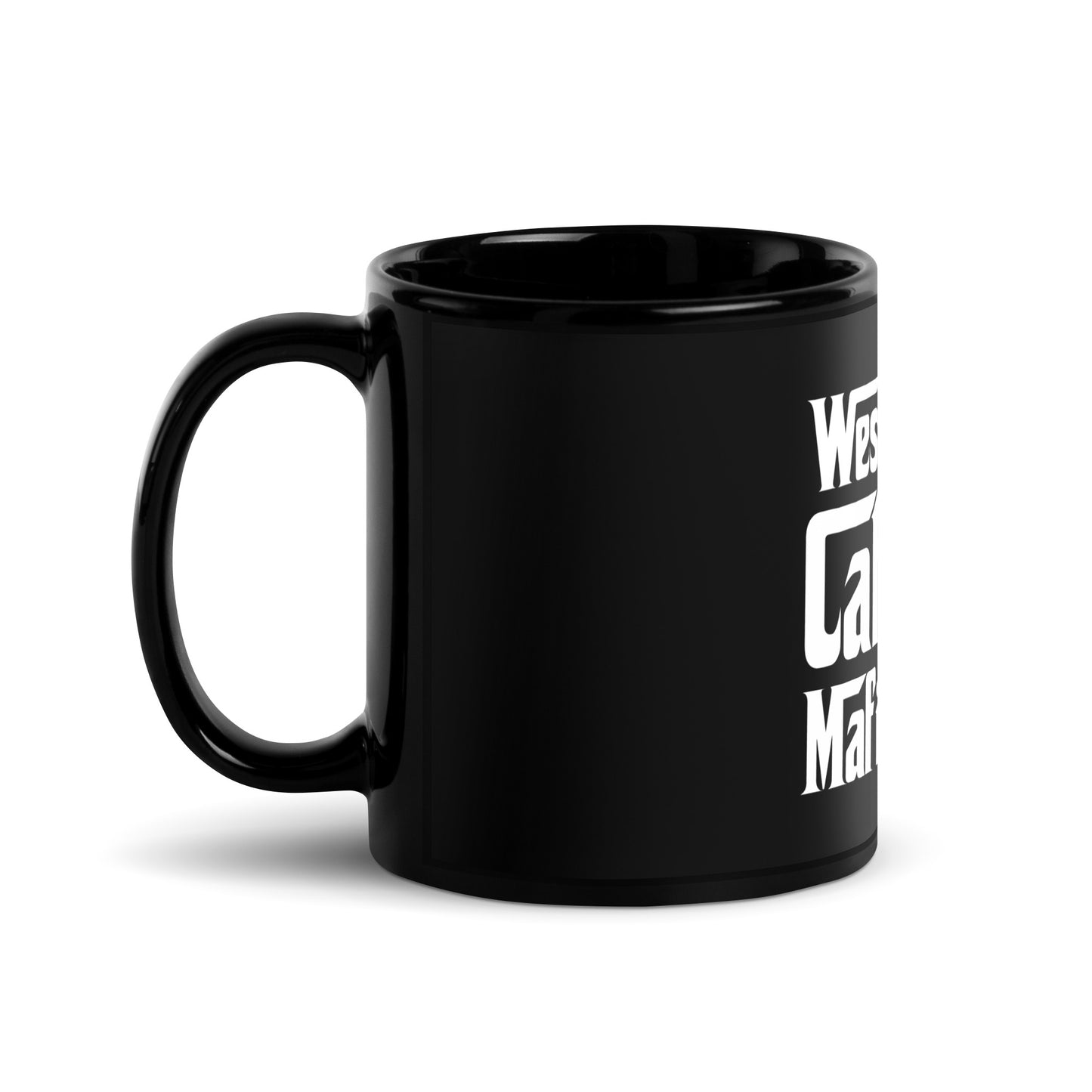 Black Glossy Mug: Westside Catholic Mafia (White Font)