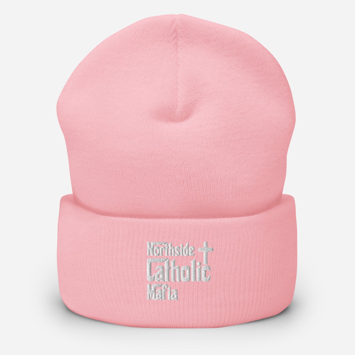 Cuffed Beanie: Northside Catholic Mafia: (White Font) Click to explore more colors.