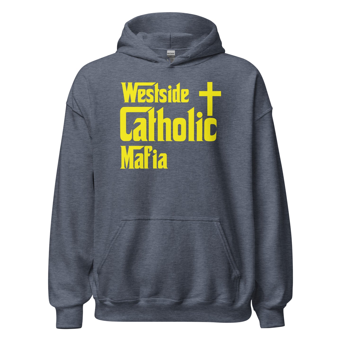 Unisex Hoodie: Westside Catholic Mafia (Yellow Font) Click to explore more colors.