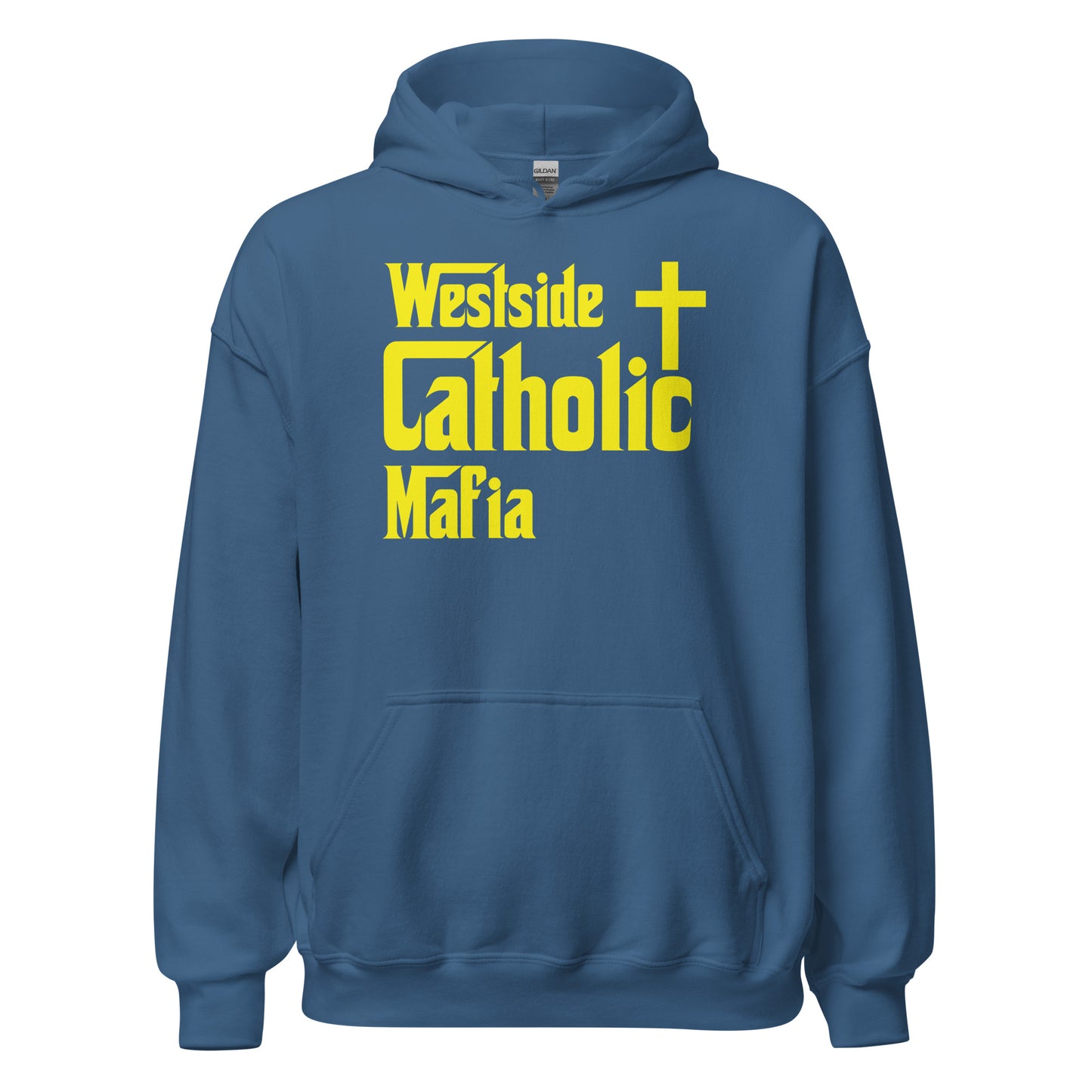 Unisex Hoodie: Westside Catholic Mafia (Yellow Font) Click to explore more colors.
