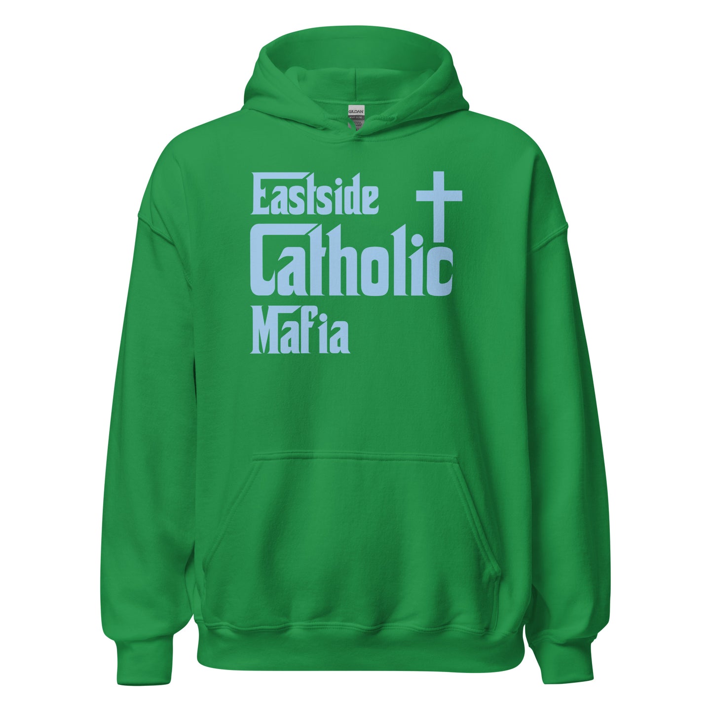 Unisex Hoodie: Eastside Catholic Mafia (Baby Blue Font) Click to explore more colors.