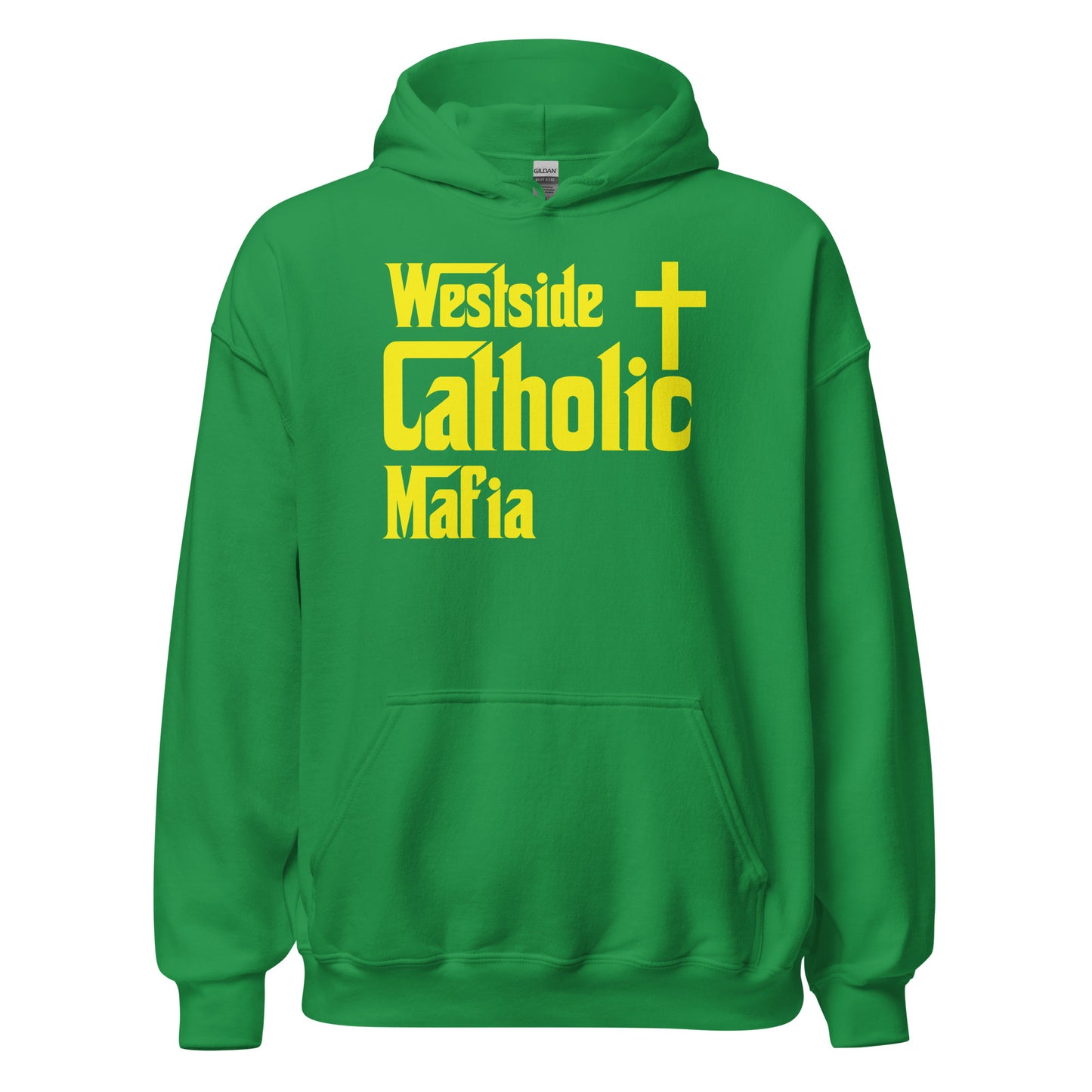 Unisex Hoodie: Westside Catholic Mafia (Yellow Font) Click to explore more colors.