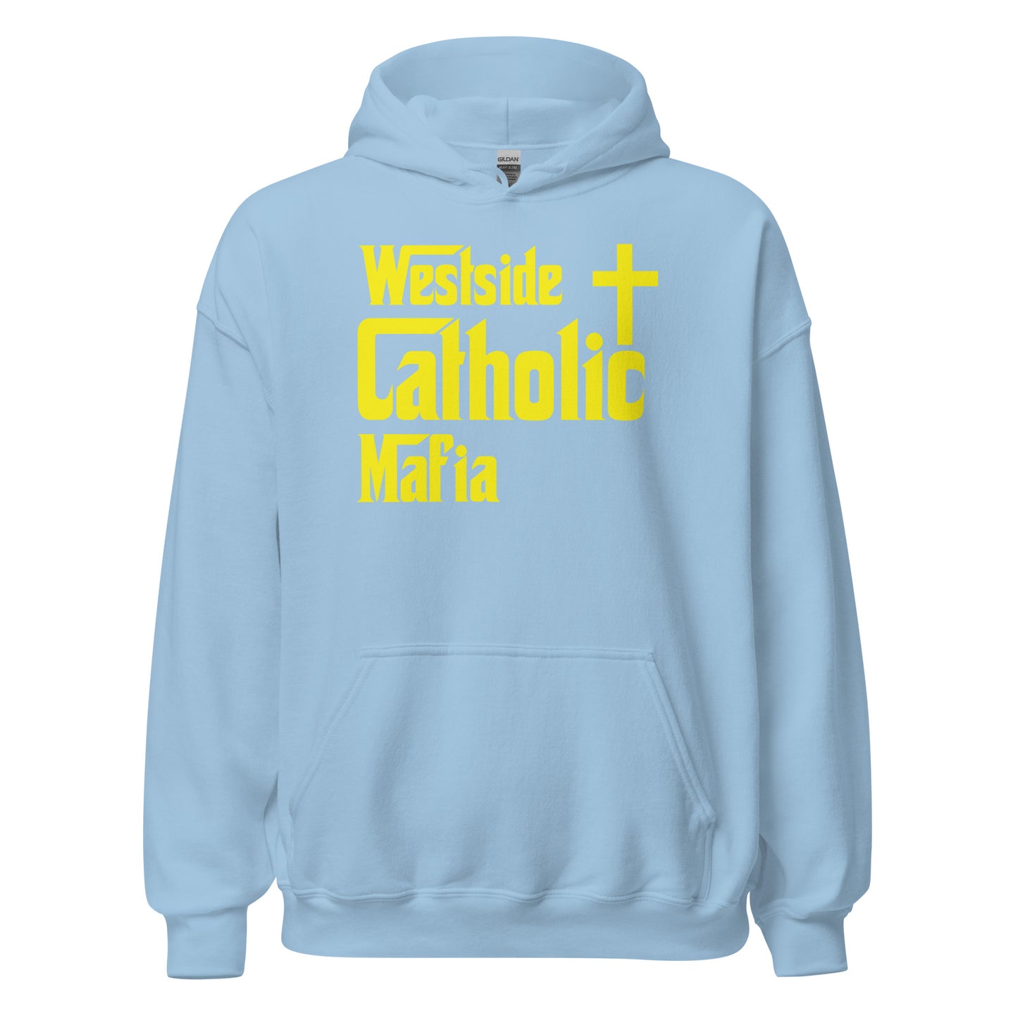 Unisex Hoodie: Westside Catholic Mafia (Yellow Font) Click to explore more colors.
