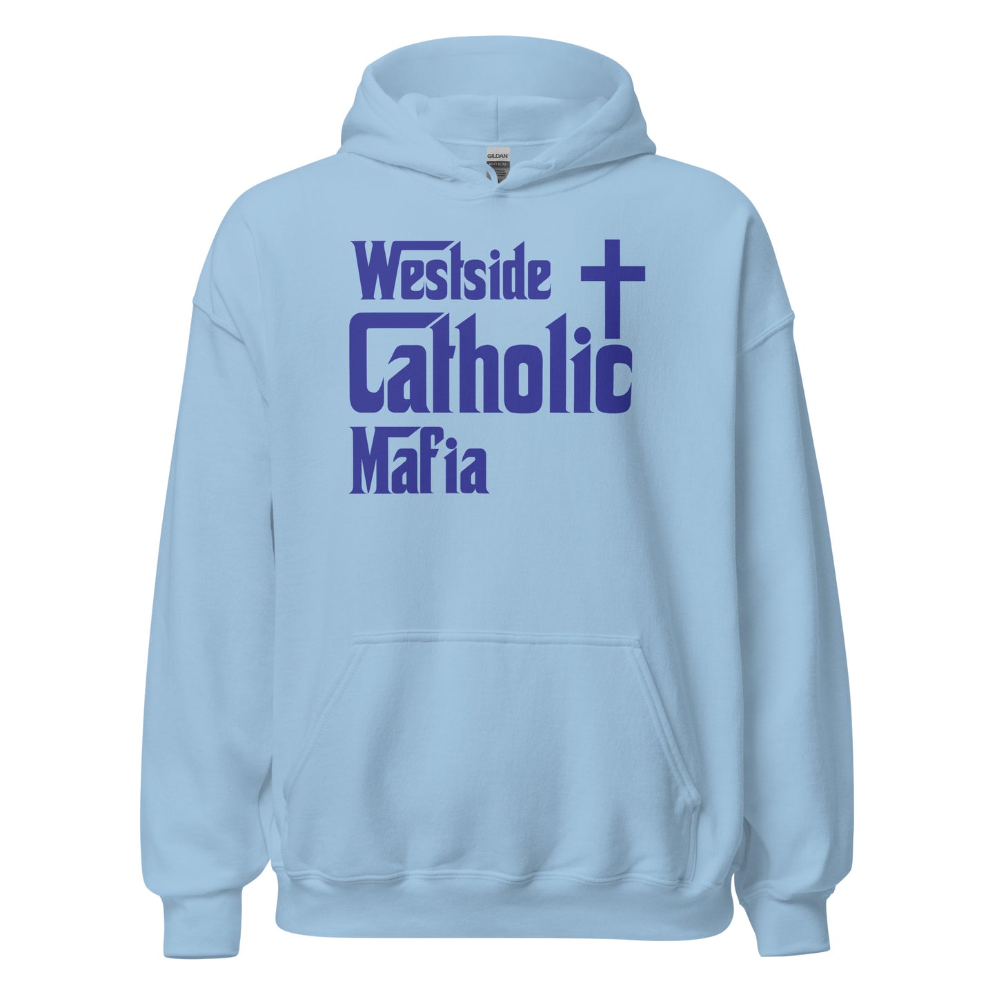 Unisex Hoodie: Westside Catholic Mafia (Blue Font) Click to explore more colors.