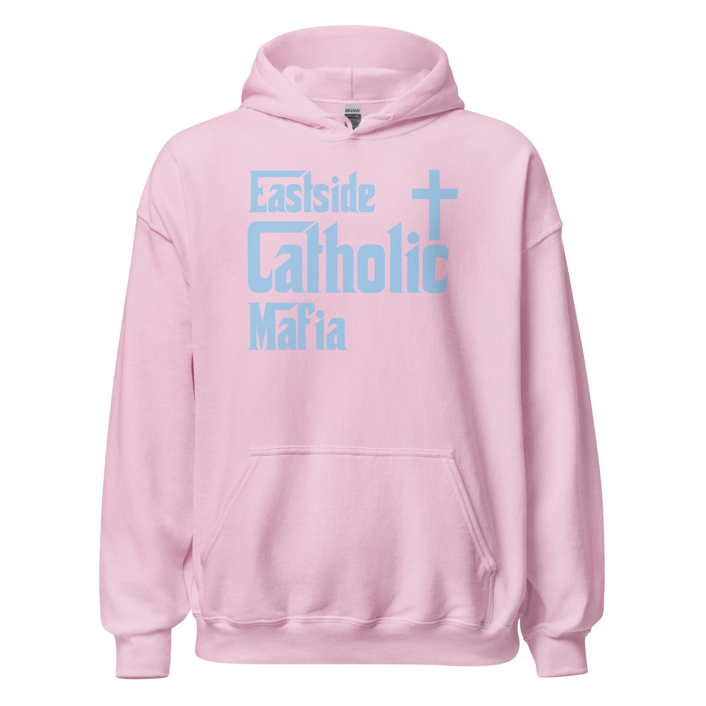 Unisex Hoodie: Eastside Catholic Mafia (Baby Blue Font) Click to explore more colors.
