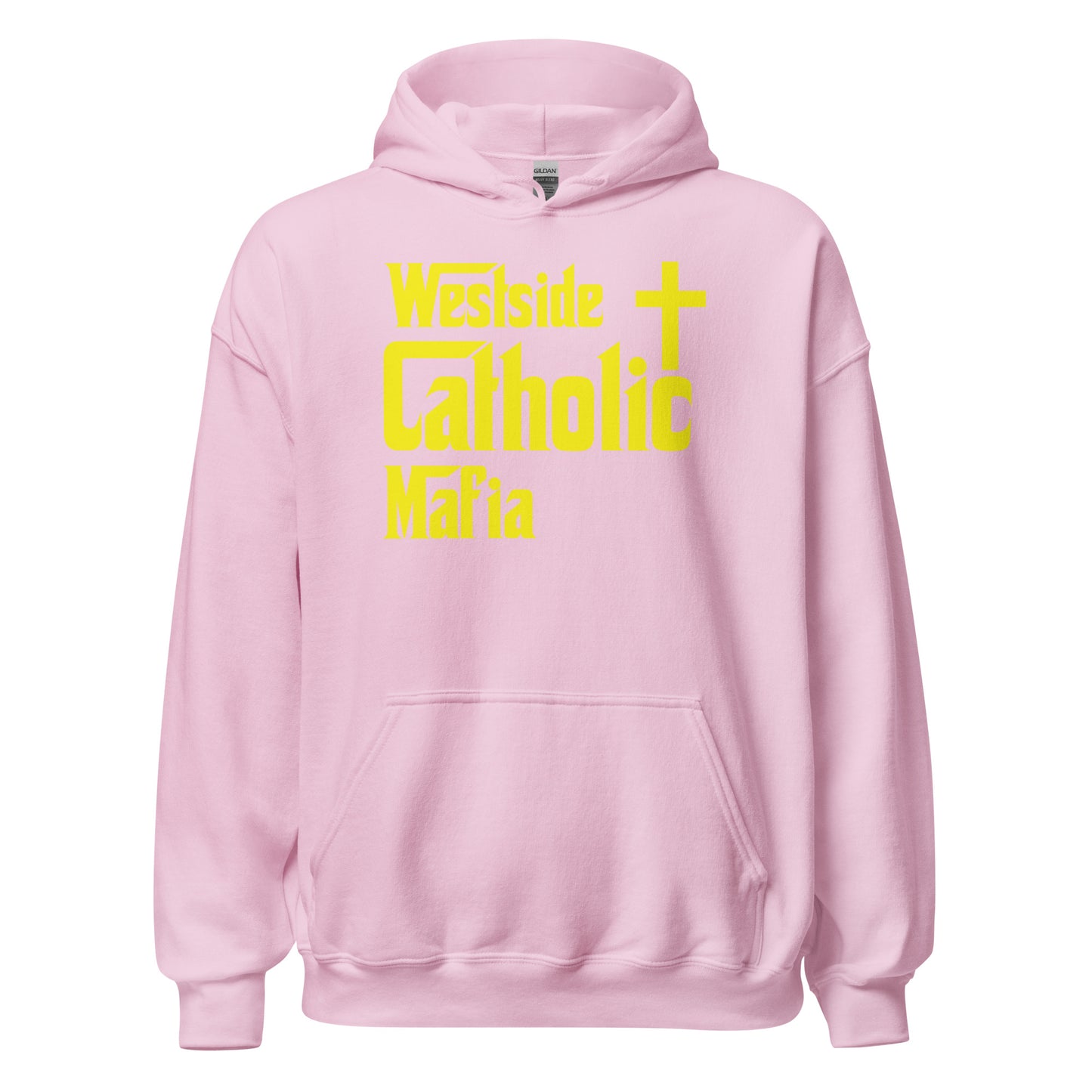 Unisex Hoodie: Westside Catholic Mafia (Yellow Font) Click to explore more colors.