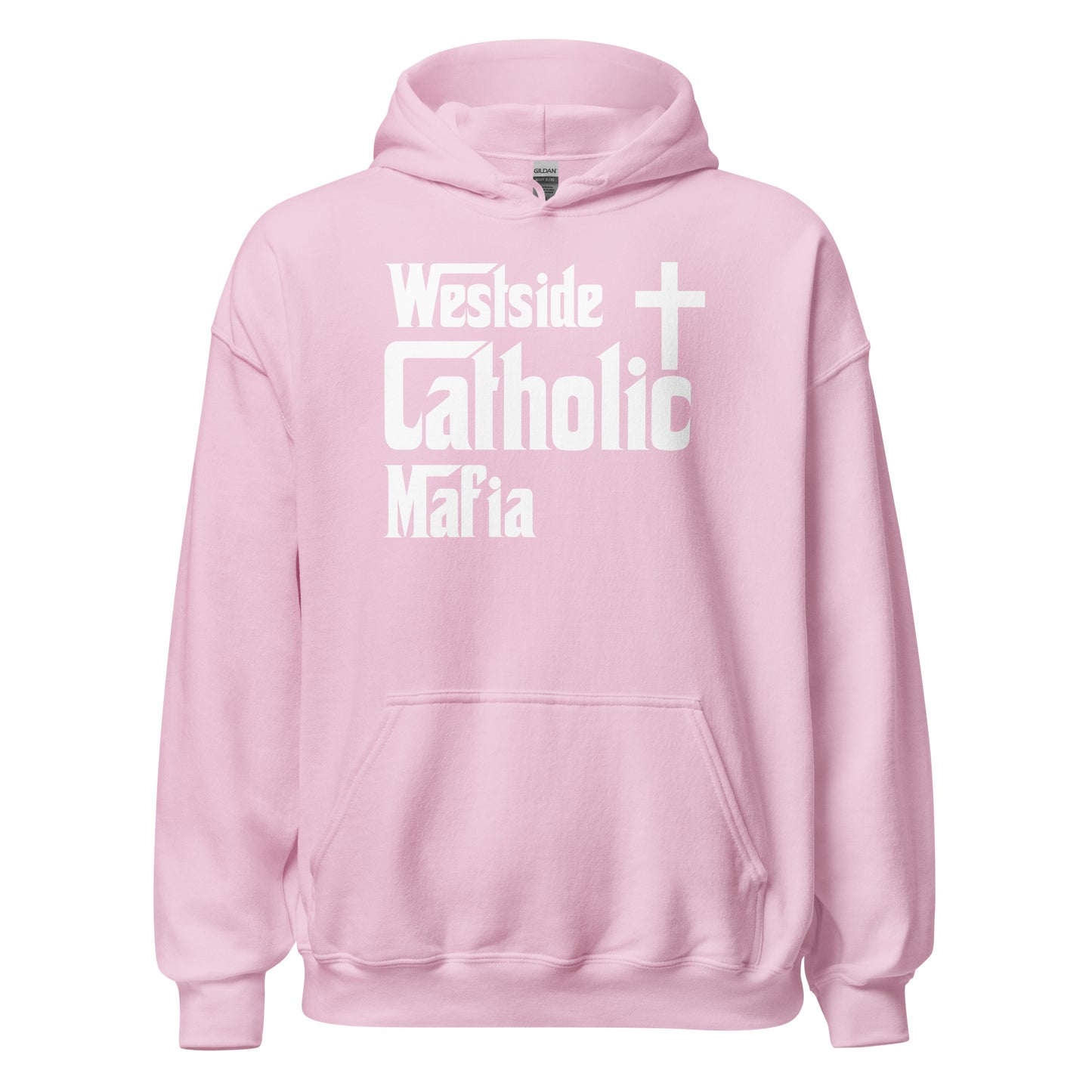 Unisex Hoodie: Westside Catholic Mafia (White Font) Click to explore more colors.