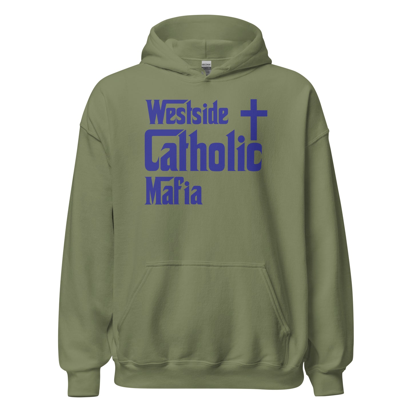 Unisex Hoodie: Westside Catholic Mafia (Blue Font) Click to explore more colors.