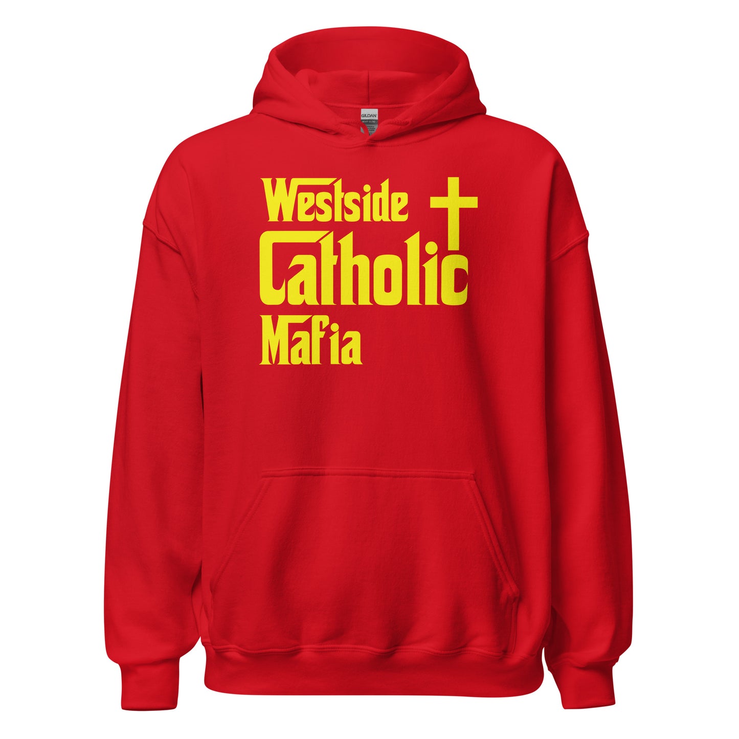 Unisex Hoodie: Westside Catholic Mafia (Yellow Font) Click to explore more colors.