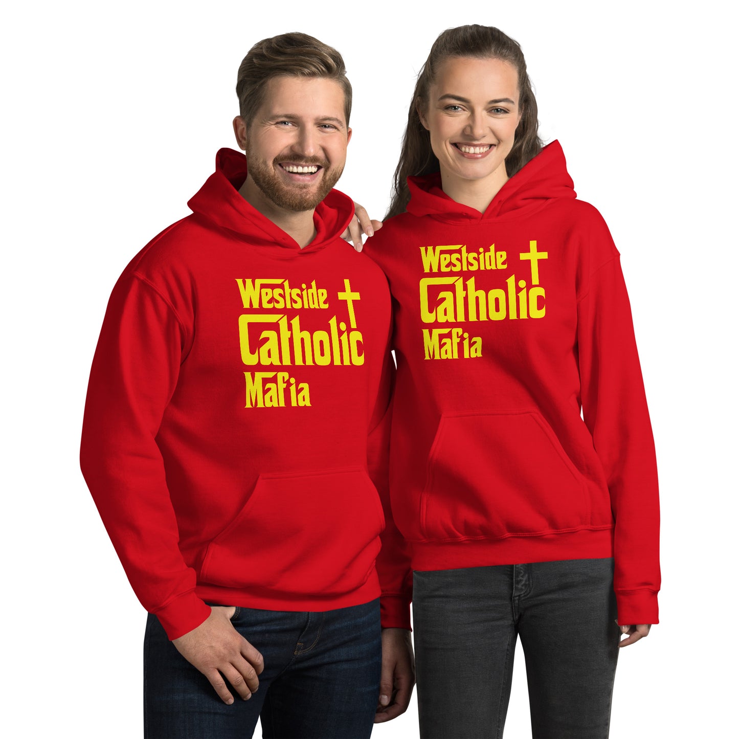 Unisex Hoodie: Westside Catholic Mafia (Yellow Font) Click to explore more colors.