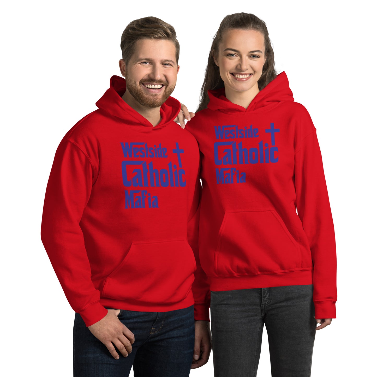 Unisex Hoodie: Westside Catholic Mafia (Blue Font) Click to explore more colors.