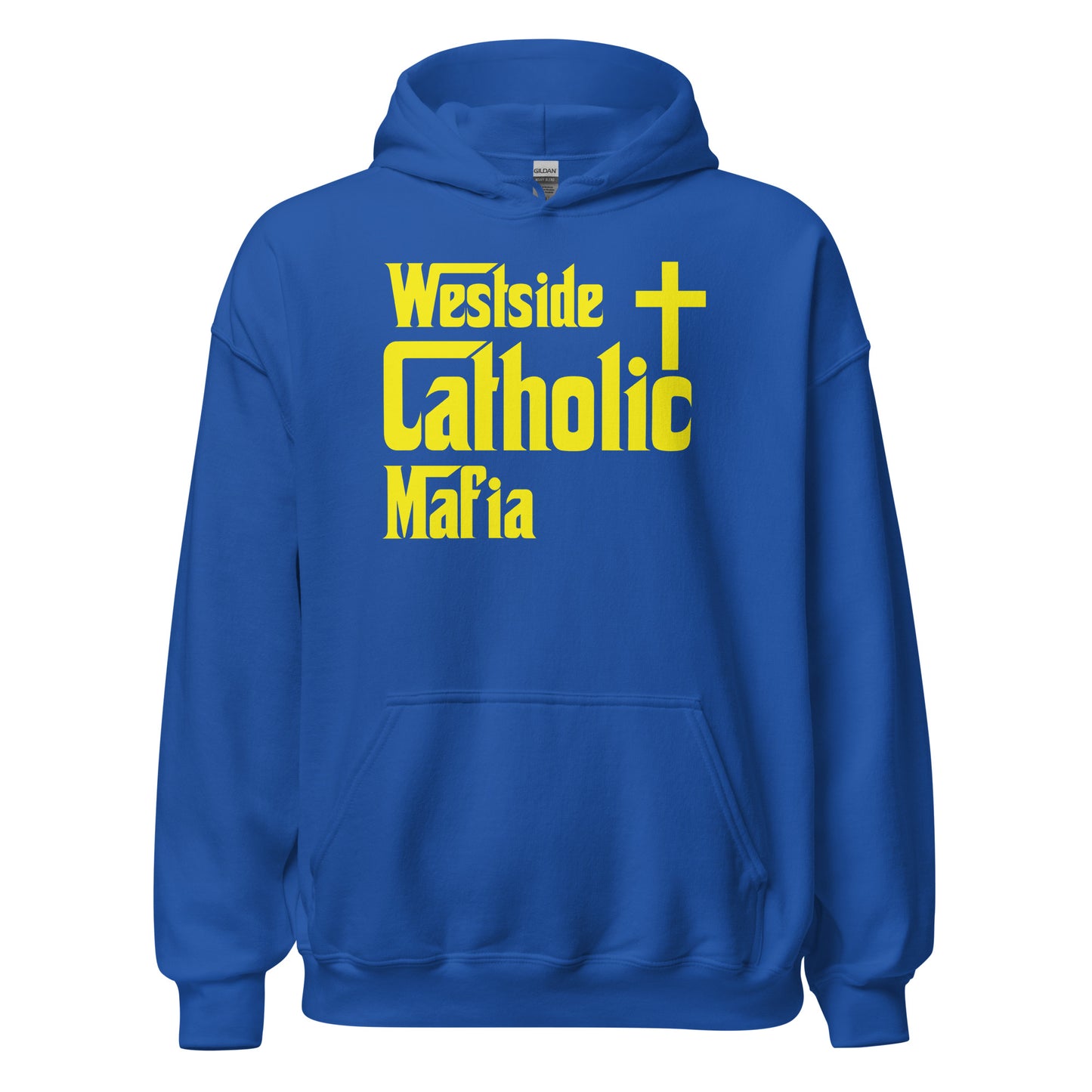 Unisex Hoodie: Westside Catholic Mafia (Yellow Font) Click to explore more colors.