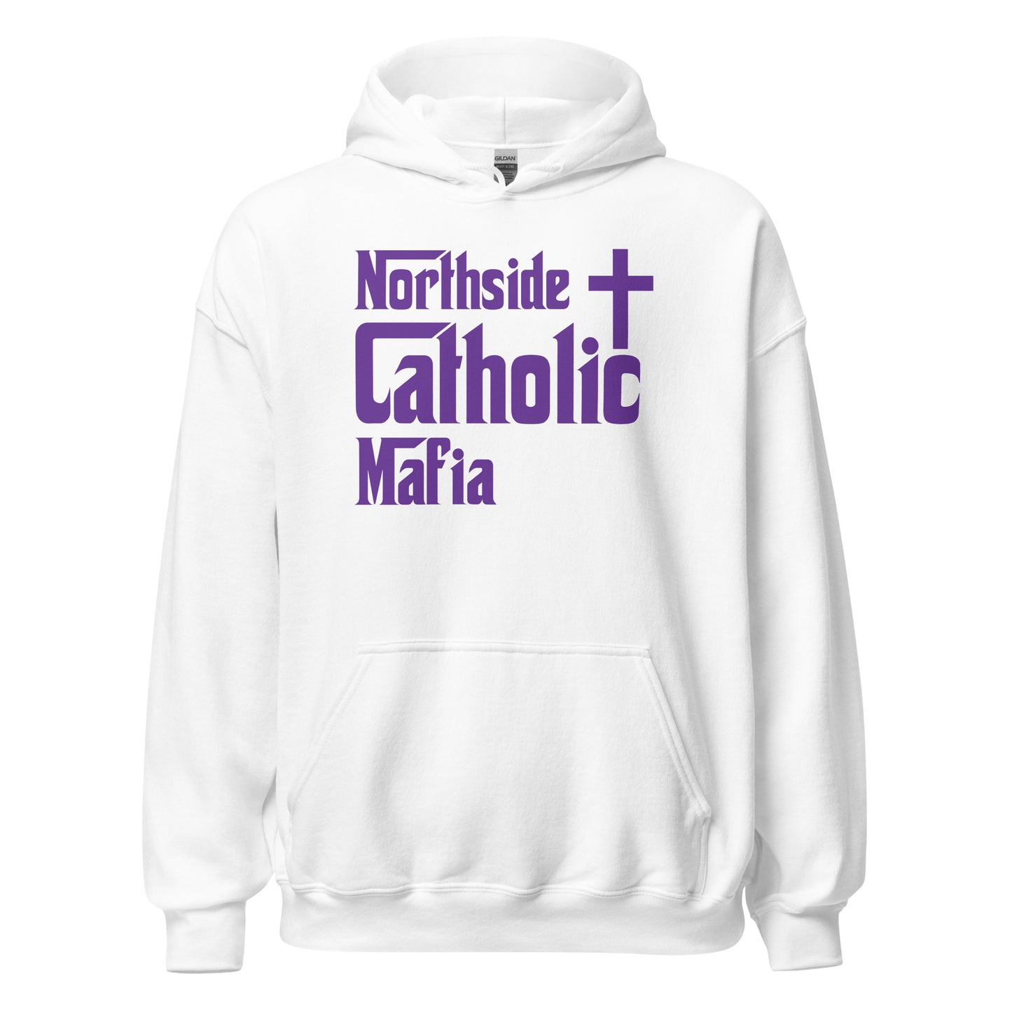 Unisex Hoodie: Northside Catholic Mafia (Purple Font) Click to explore more colors.