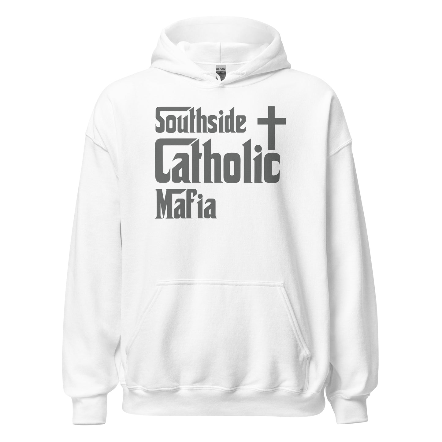 Unisex Hoodie: Southside Catholic Mafia (Dark Grey Font) Click to explore more colors.