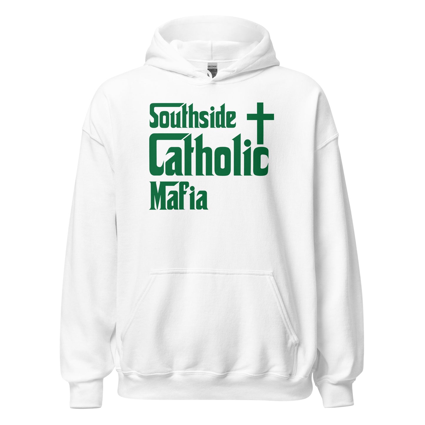 Unisex Hoodie: Southside Catholic Mafia (Hunter Green Font) Click to explore more colors.