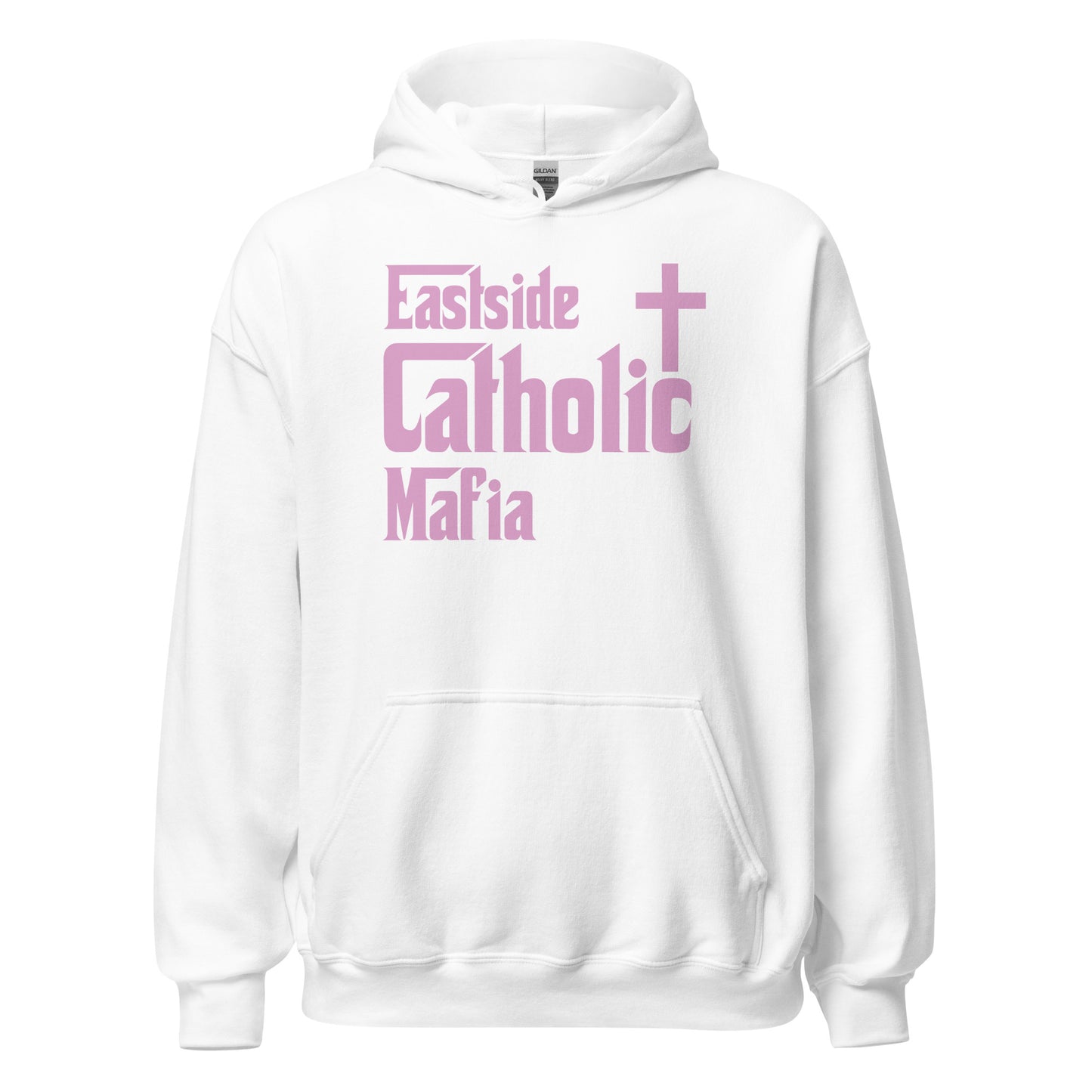 Unisex Hoodie: Eastside Catholic Mafia (Pink Font) Click to explore more colors.