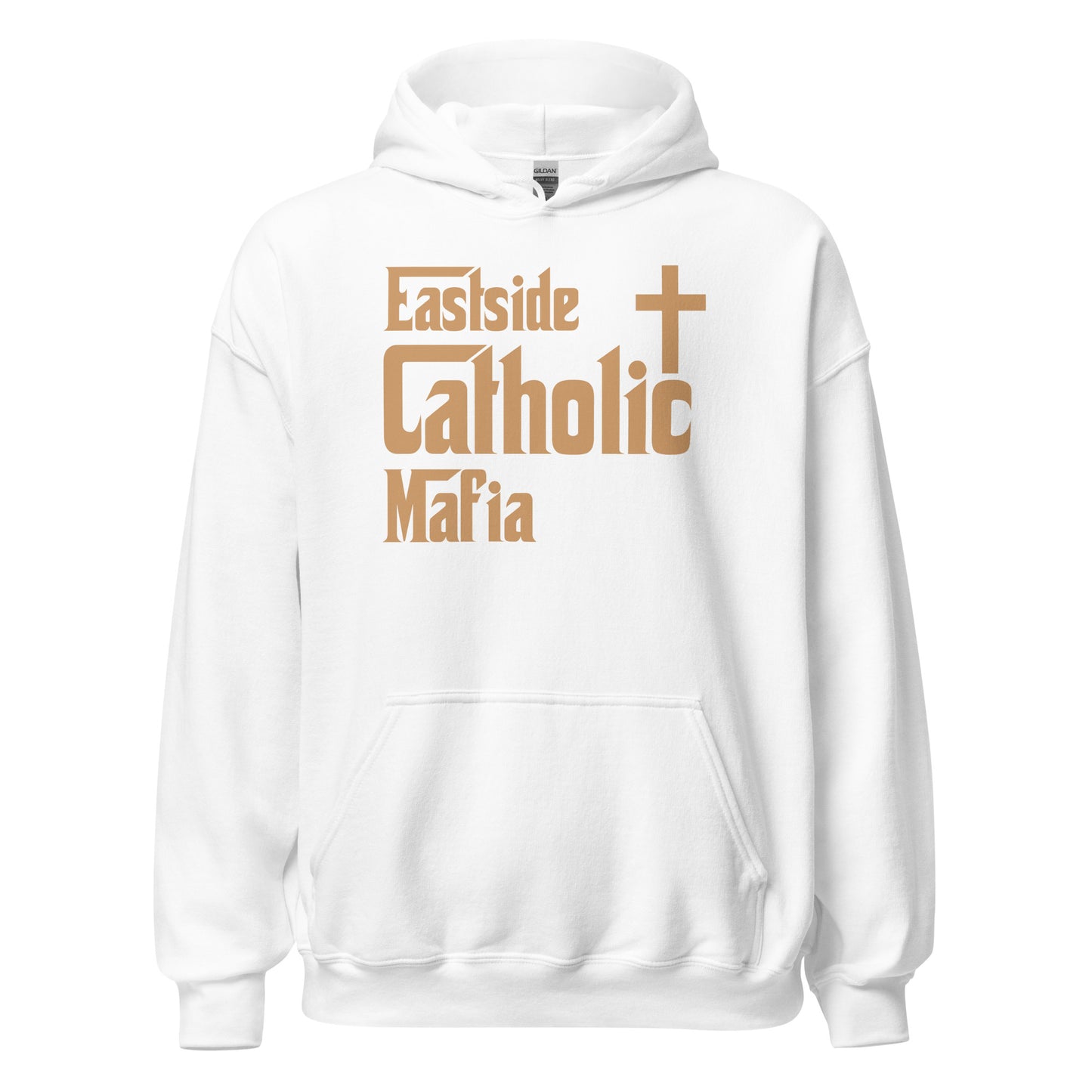 Unisex Hoodie: Eastside Catholic Mafia (Tan Font) Click to explore more colors.