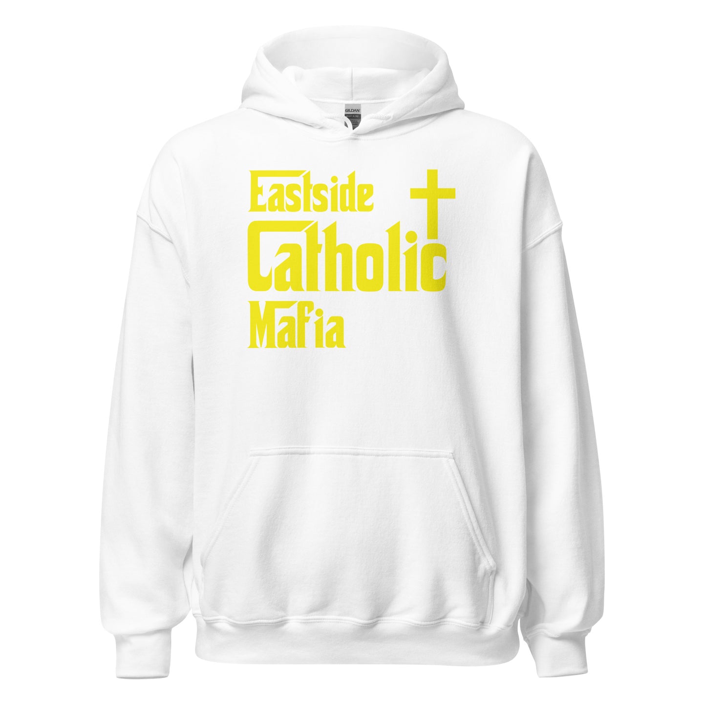 Unisex Hoodie: Eastside Catholic Mafia (Yellow Font) Click to explore more colors.