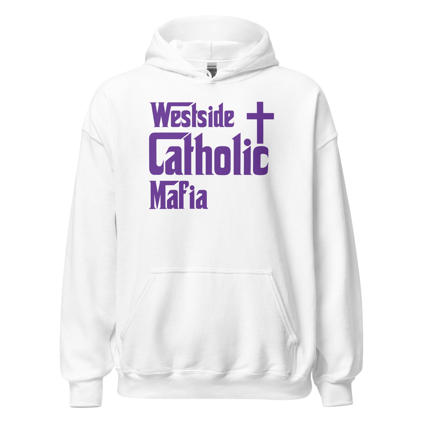 Unisex Hoodie: Westside Catholic Mafia (Purple Font) Click to explore more colors.
