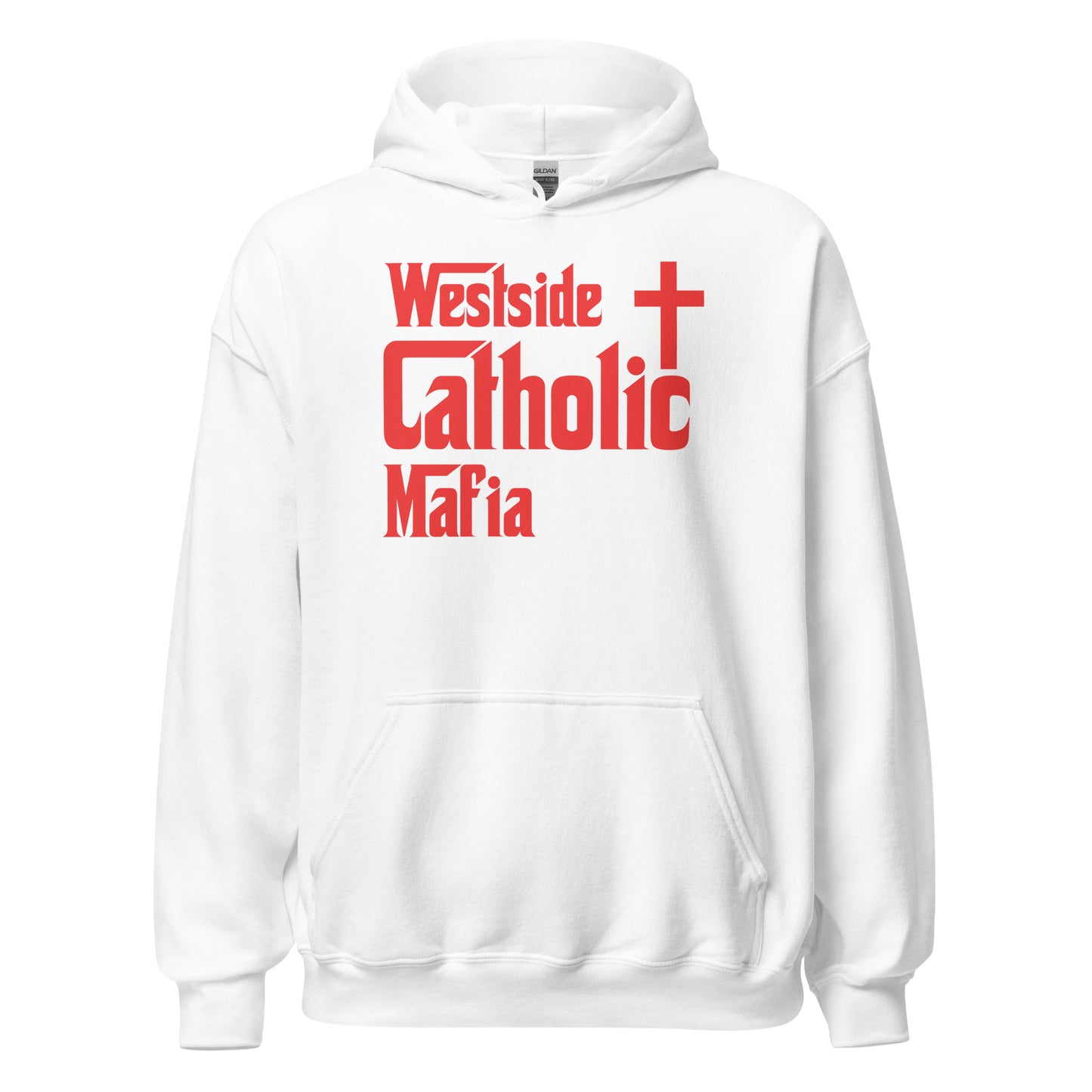 Unisex Hoodie: Westside Catholic Mafia (Red Font) Click to explore more colors.