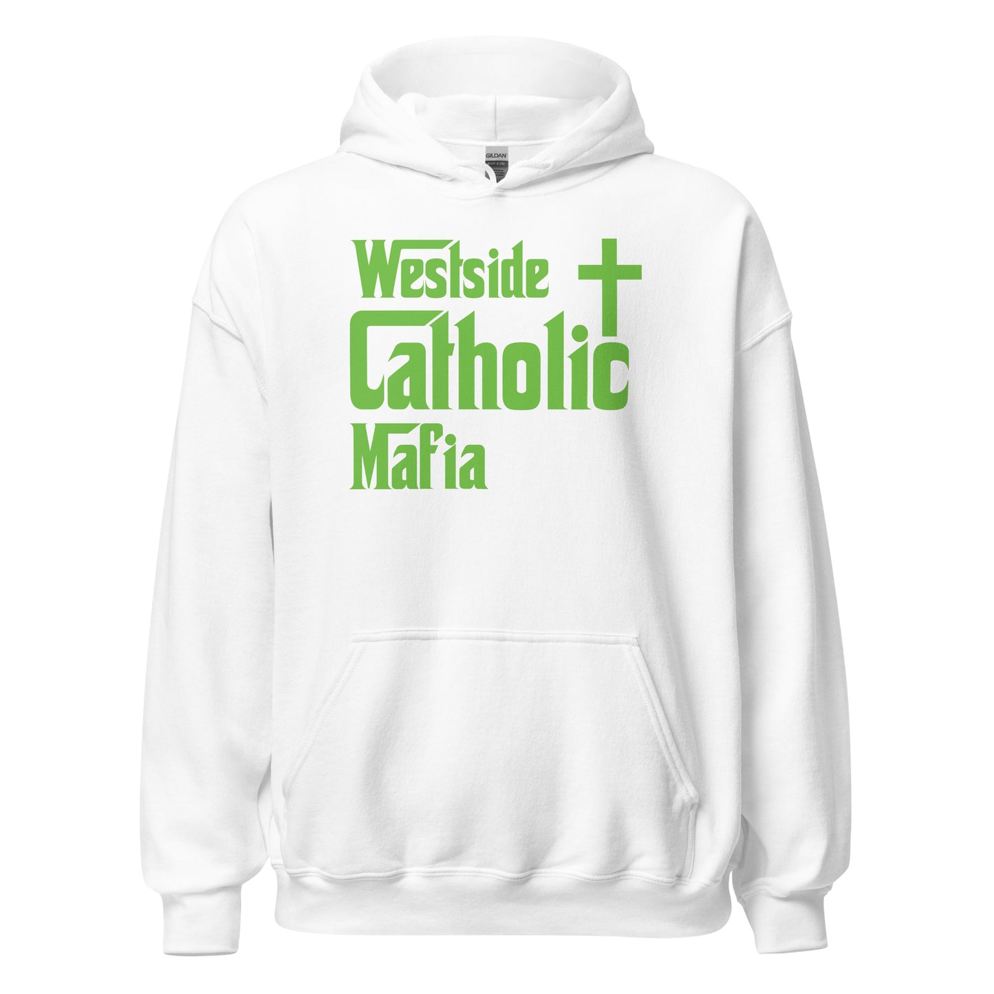 Unisex Hoodie: Westside Catholic Mafia (Lime Green Font) Click to explore more colors.