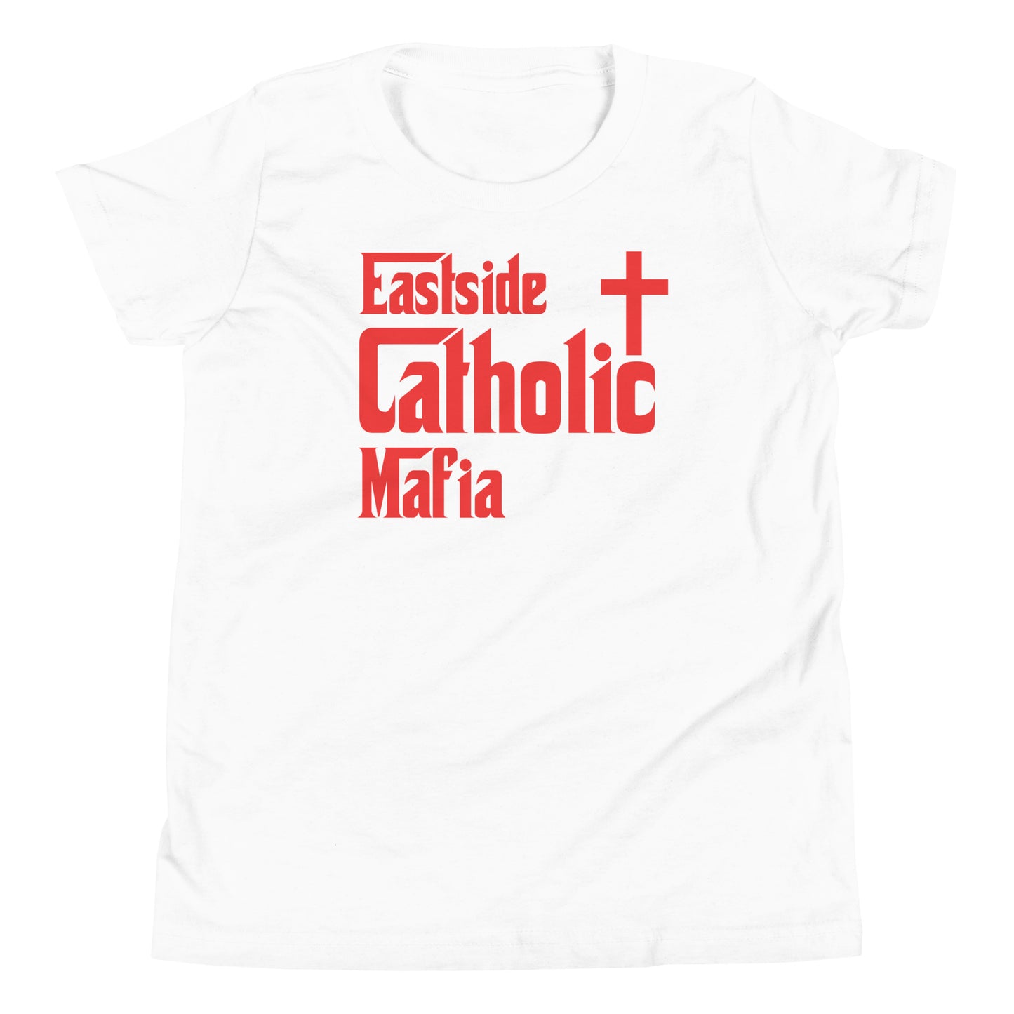 Youth Short Sleeve T-Shirt: Eastside Catholic Mafia (Red Font) Click to explore more colors.