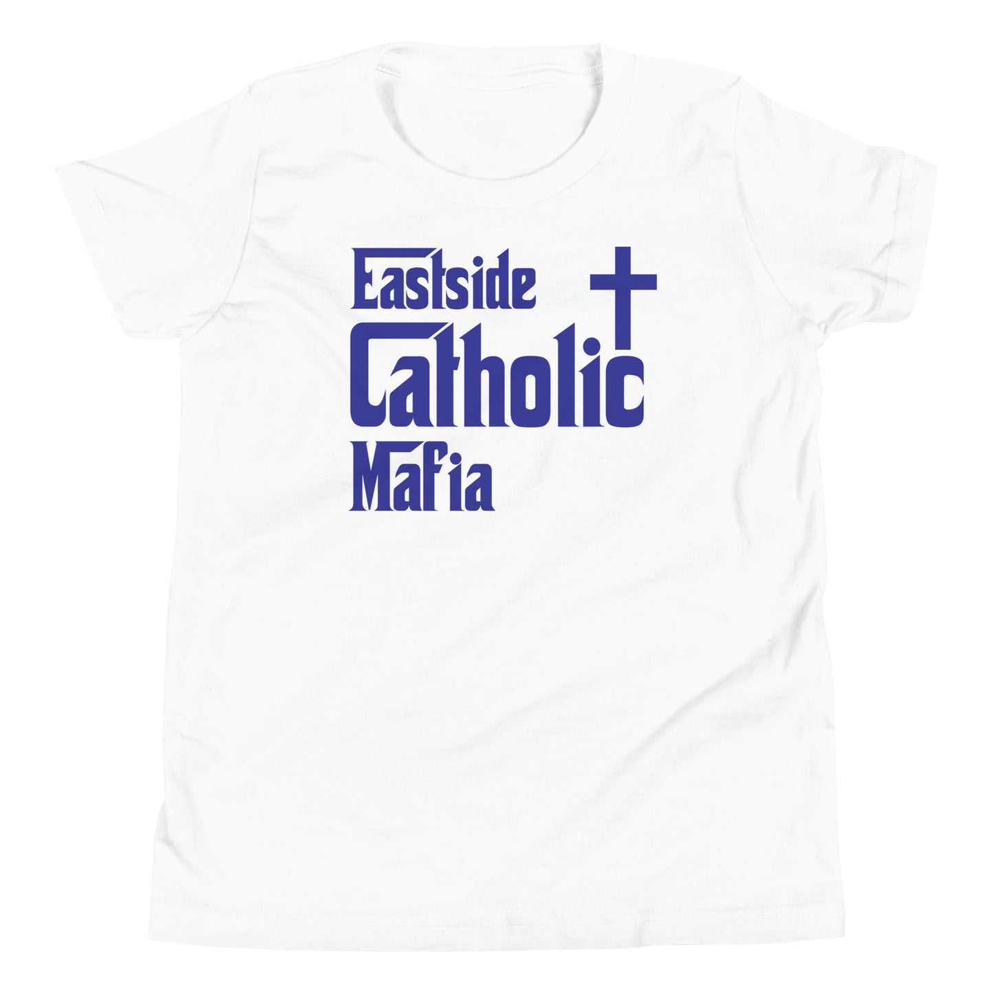 Youth Short Sleeve T-Shirt: Eastside Catholic Mafia (Blue Font) Click to explore more colors.