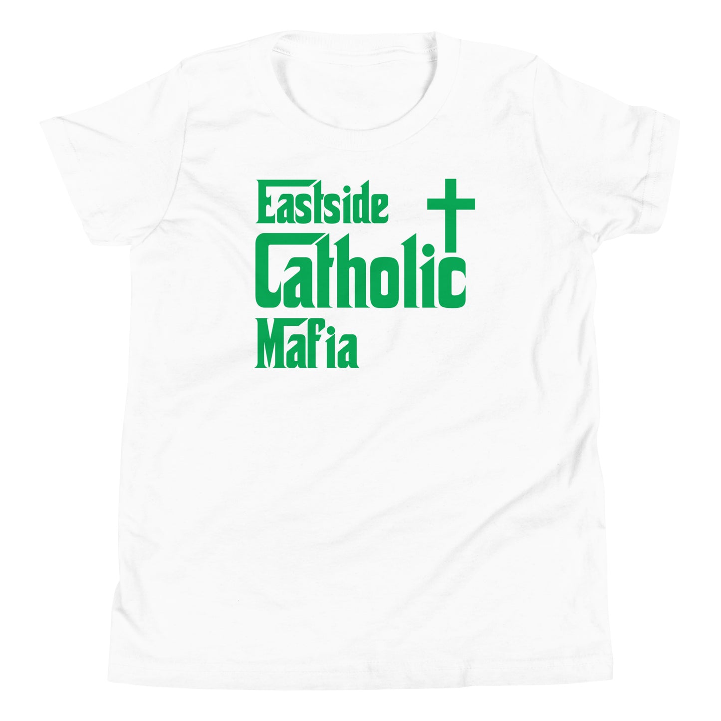 Youth Short Sleeve T-Shirt: Eastside Catholic Mafia (Green Font) Click to explore more colors.
