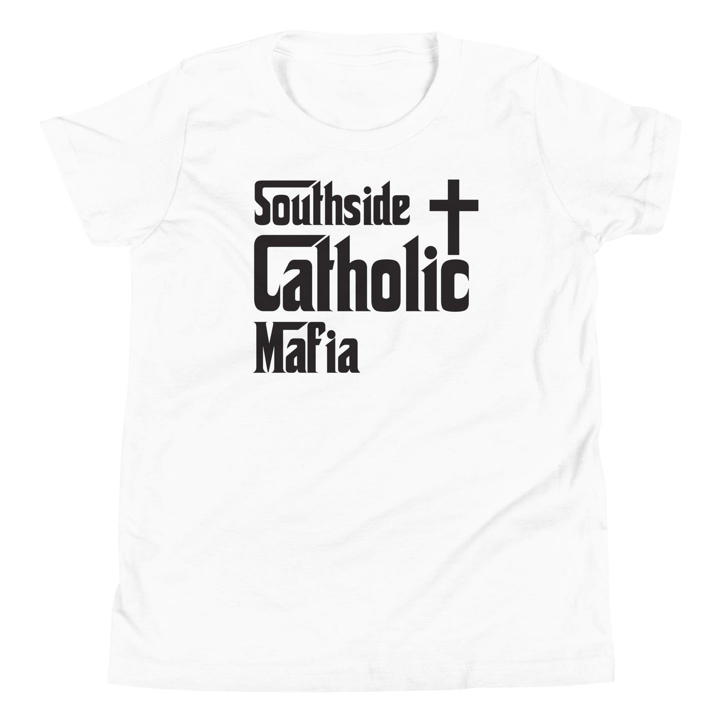 Youth Short Sleeve T-Shirt: Southside Catholic Mafia (Black Font) Click to explore more colors.