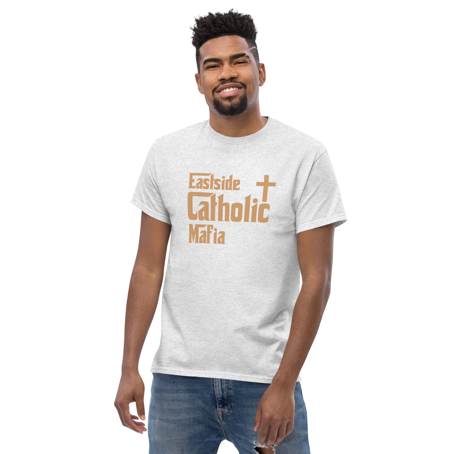 Men's classic tee: Eastside Catholic Mafia (Tan Font) Click to explore more colors.