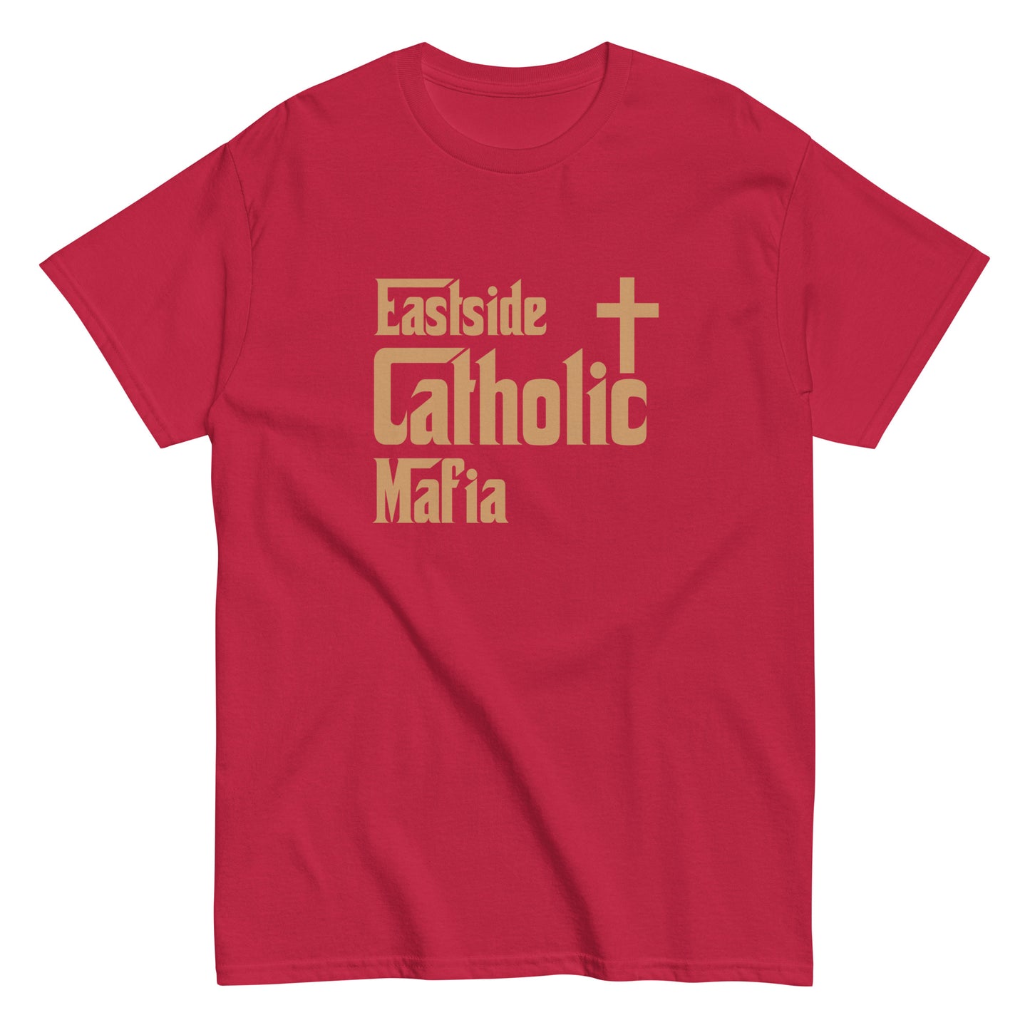 Men's classic tee: Eastside Catholic Mafia (Tan Font) Click to explore more colors.