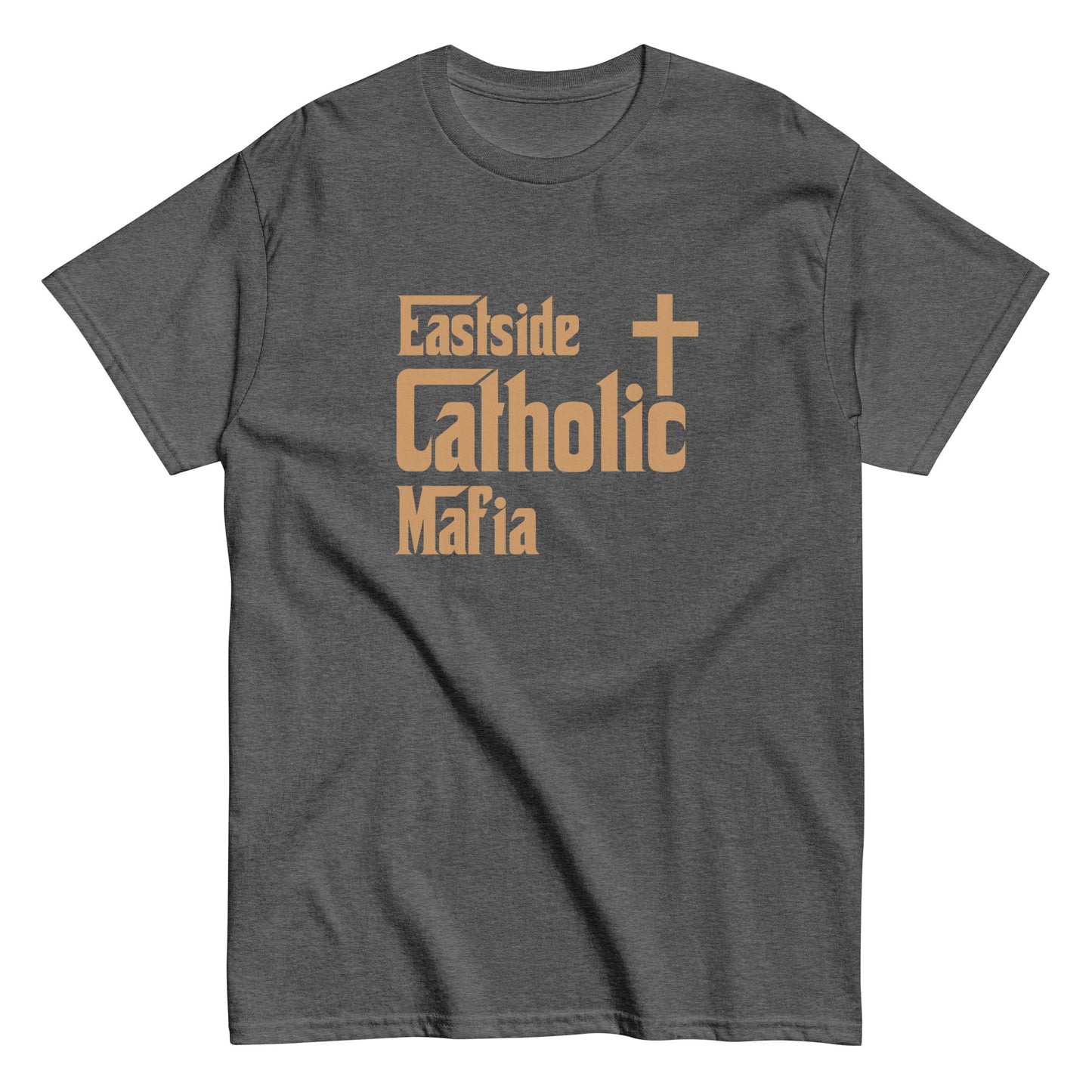 Men's classic tee: Eastside Catholic Mafia (Tan Font) Click to explore more colors.