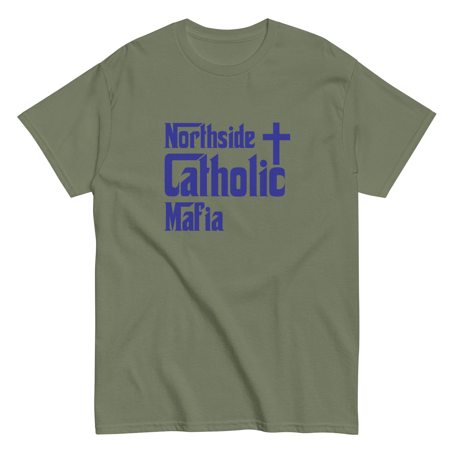 Men's classic tee: Northside Catholic Mafia (Blue Font) Click to explore more colors.