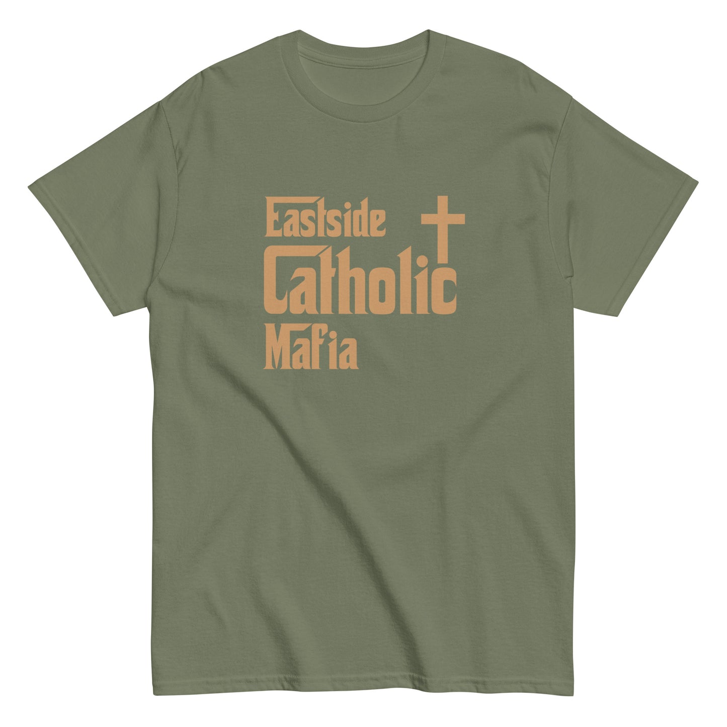 Men's classic tee: Eastside Catholic Mafia (Tan Font) Click to explore more colors.