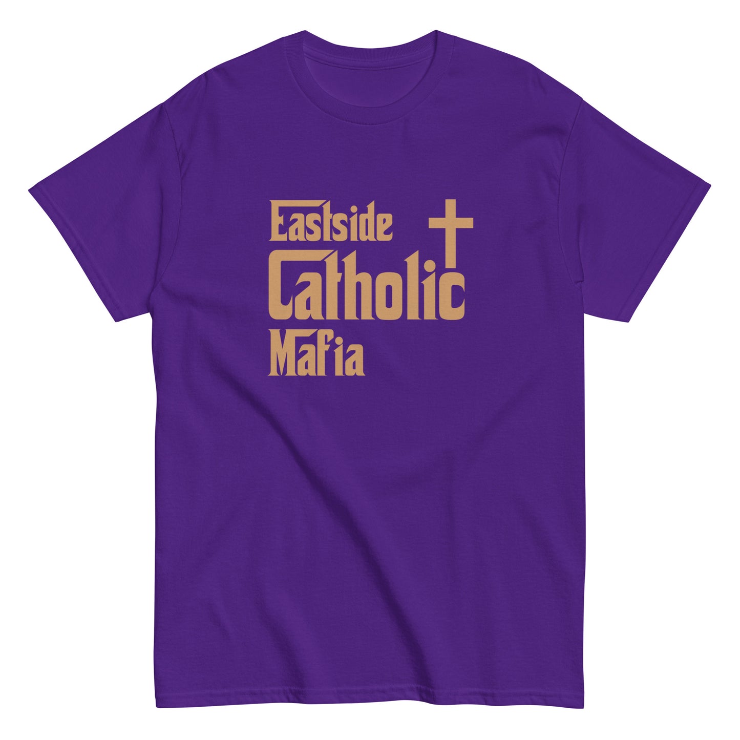 Men's classic tee: Eastside Catholic Mafia (Tan Font) Click to explore more colors.