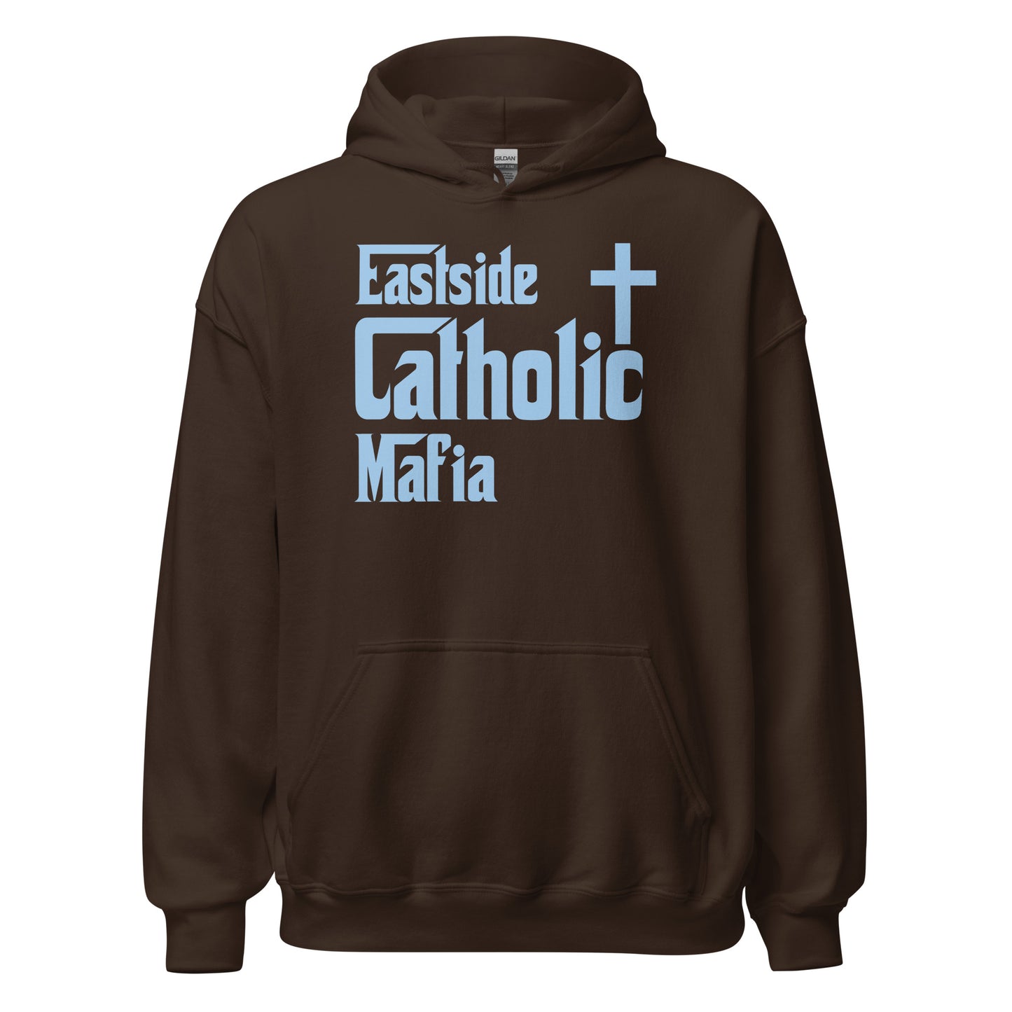 Unisex Hoodie: Eastside Catholic Mafia (Baby Blue Font) Click to explore more colors.