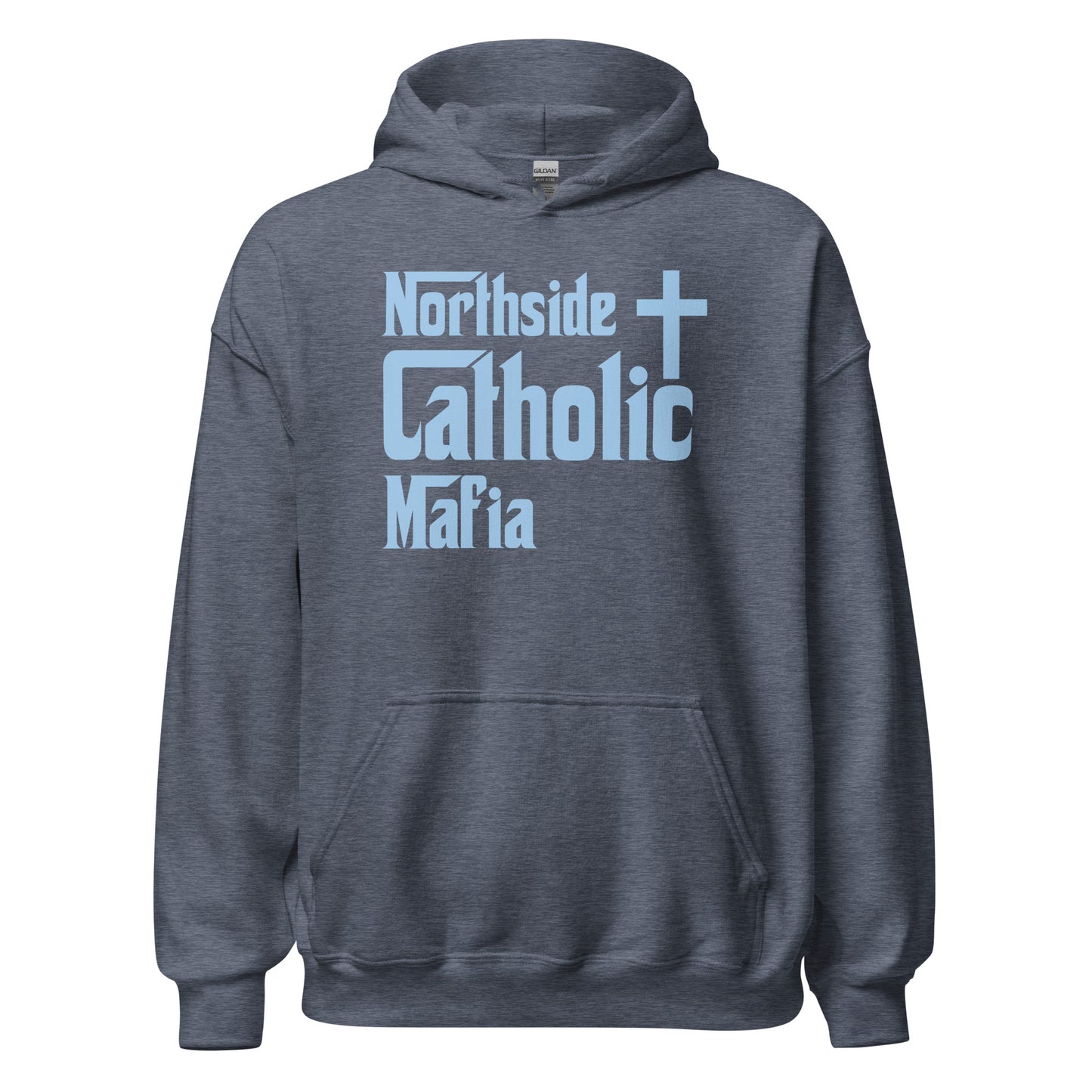 Unisex Hoodie: Northside Catholic Mafia (Baby Blue Font) Click to explore more colors.