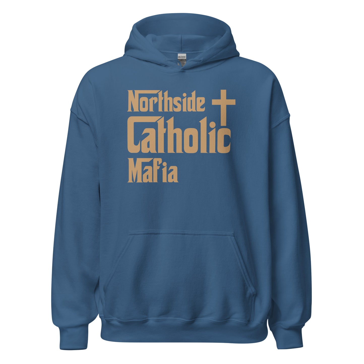 Unisex Hoodie: Northside Catholic Mafia (Tan font) Click to explore more colors.
