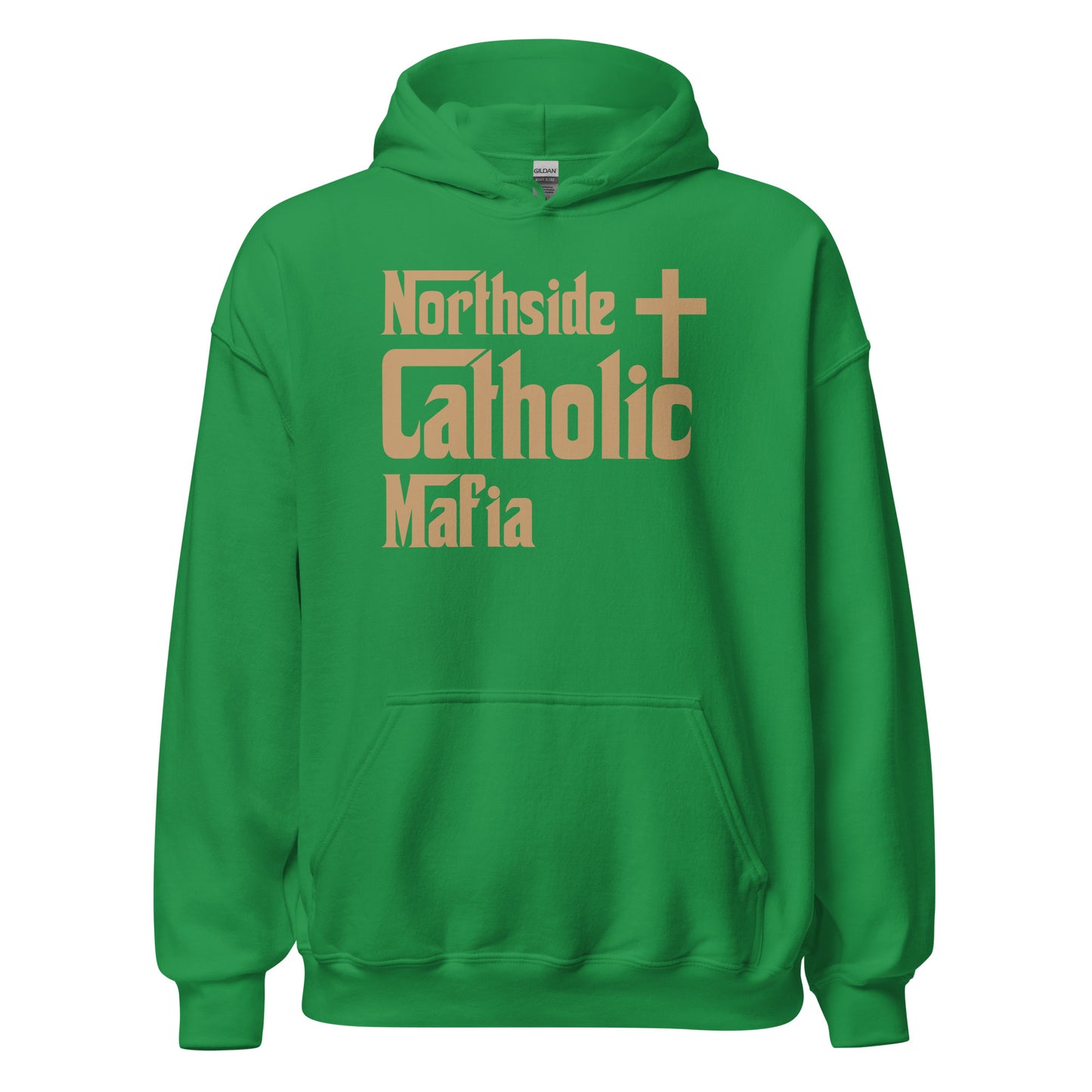 Unisex Hoodie: Northside Catholic Mafia (Tan font) Click to explore more colors.