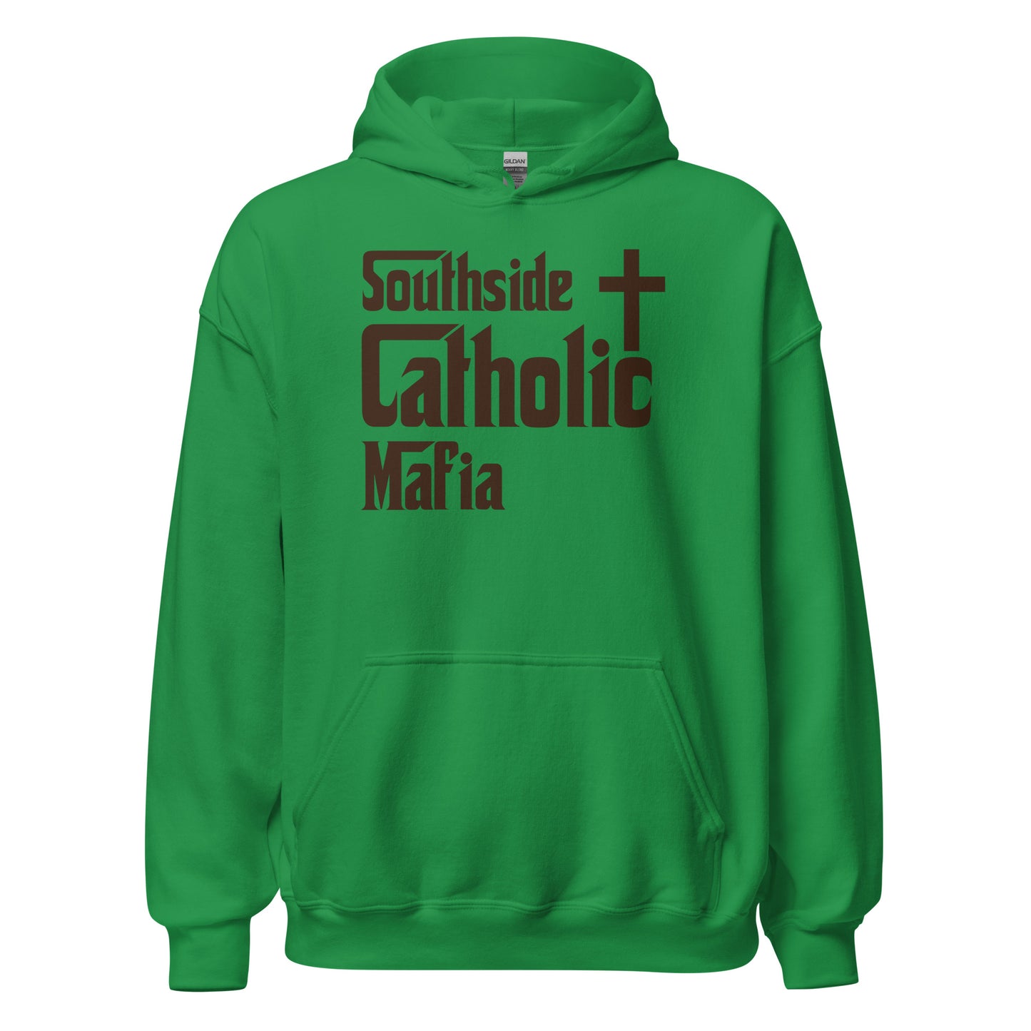 Unisex Hoodie: Southside Catholic Mafia (Brown Font) Click to explore more colors.