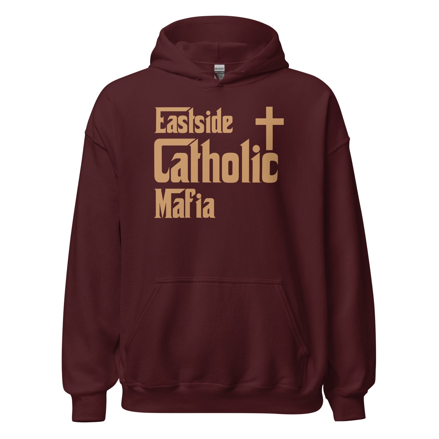 Unisex Hoodie: Eastside Catholic Mafia (Tan Font) Click to explore more colors.