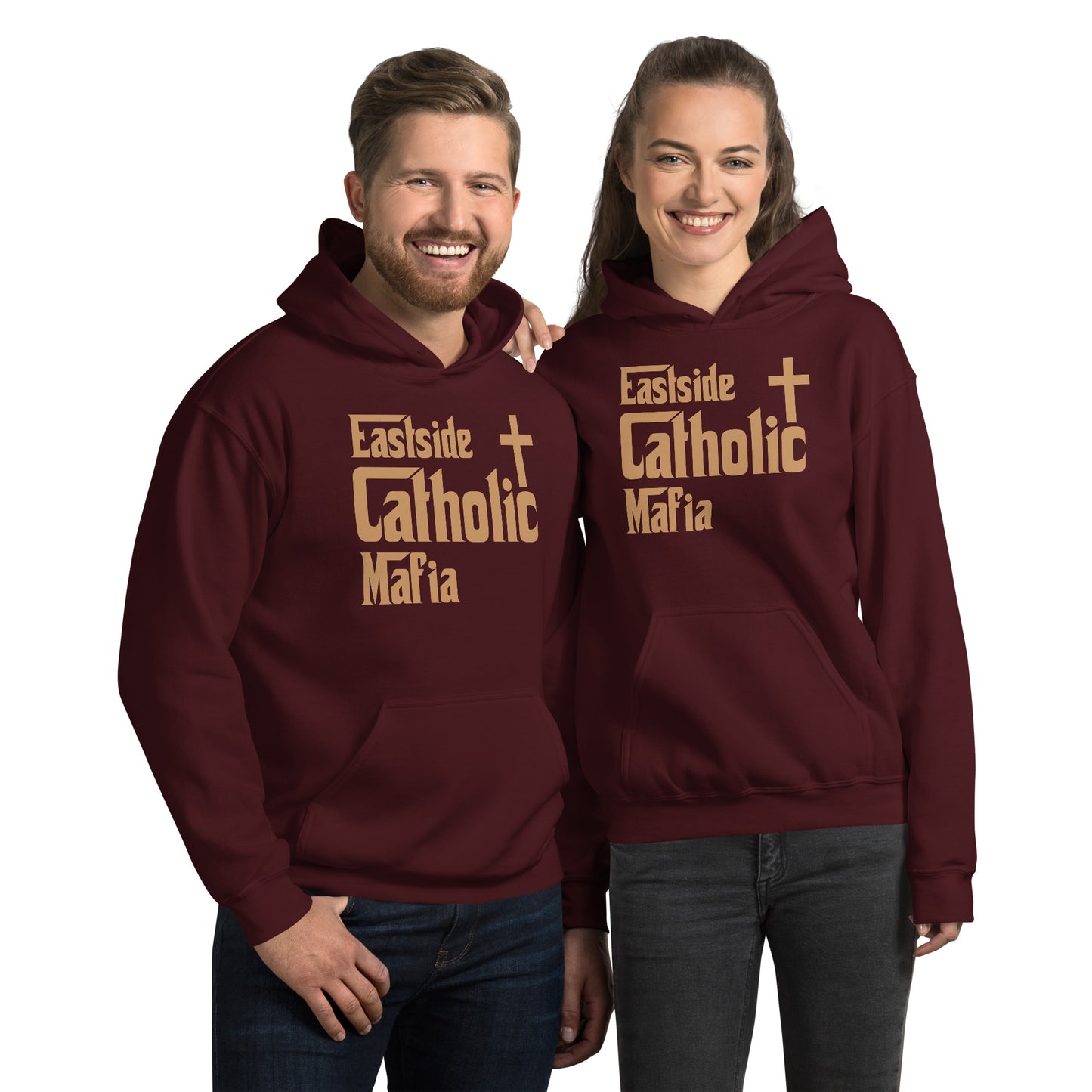 Unisex Hoodie: Eastside Catholic Mafia (Tan Font) Click to explore more colors.