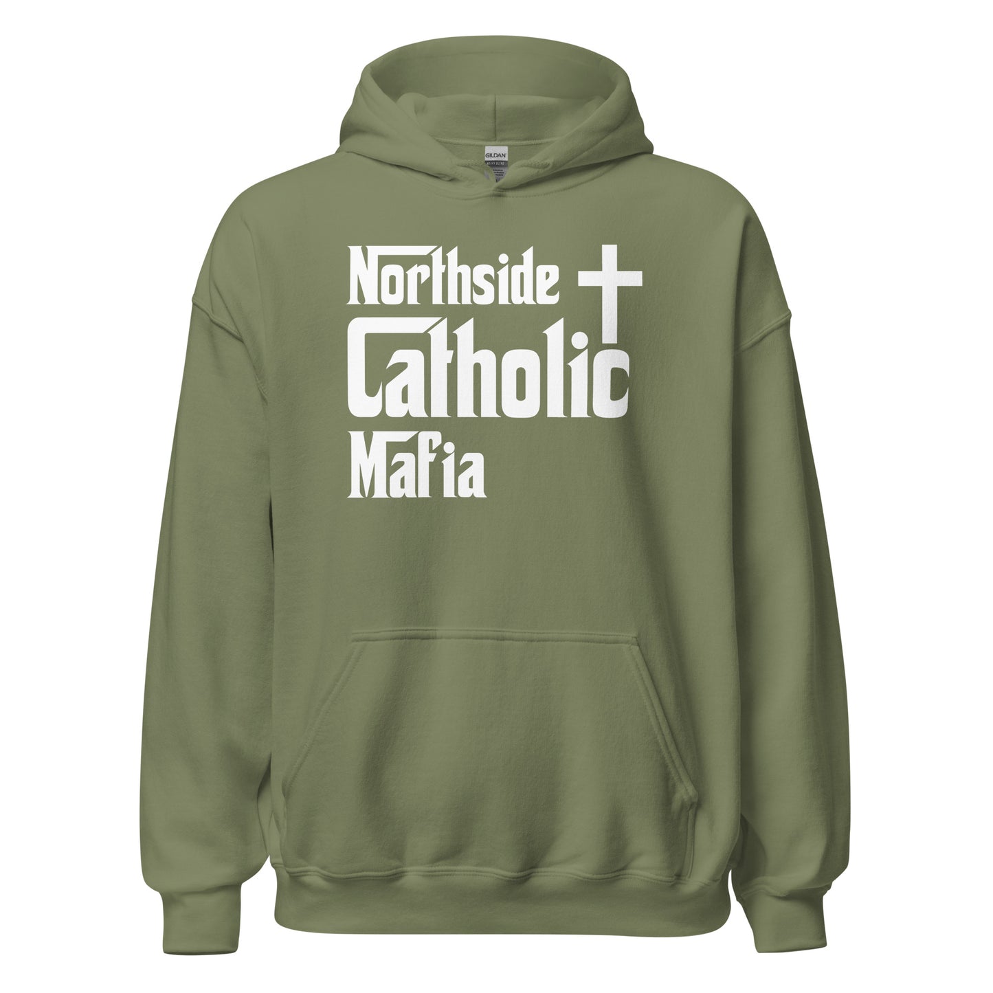 Unisex Hoodie: Northside Catholic Mafia (White Font) Click to explore more colors.