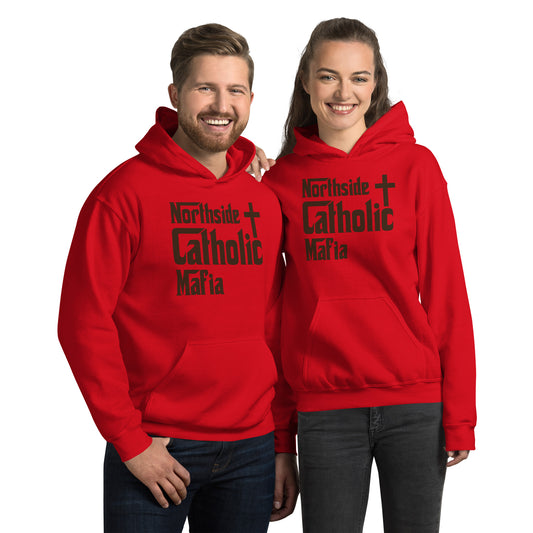 Unisex Hoodie: Northside Catholic Mafia (Brown Font) Click to explore more colors.