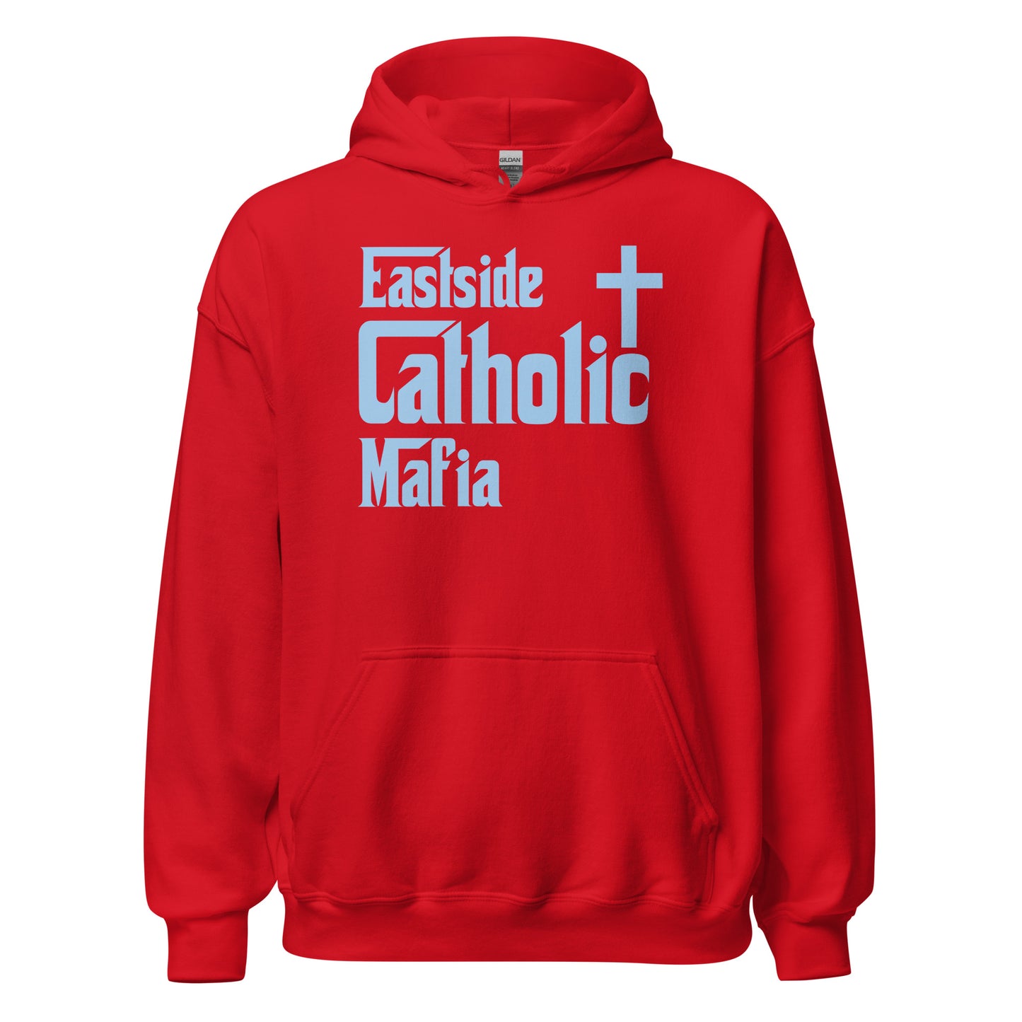 Unisex Hoodie: Eastside Catholic Mafia (Baby Blue Font) Click to explore more colors.