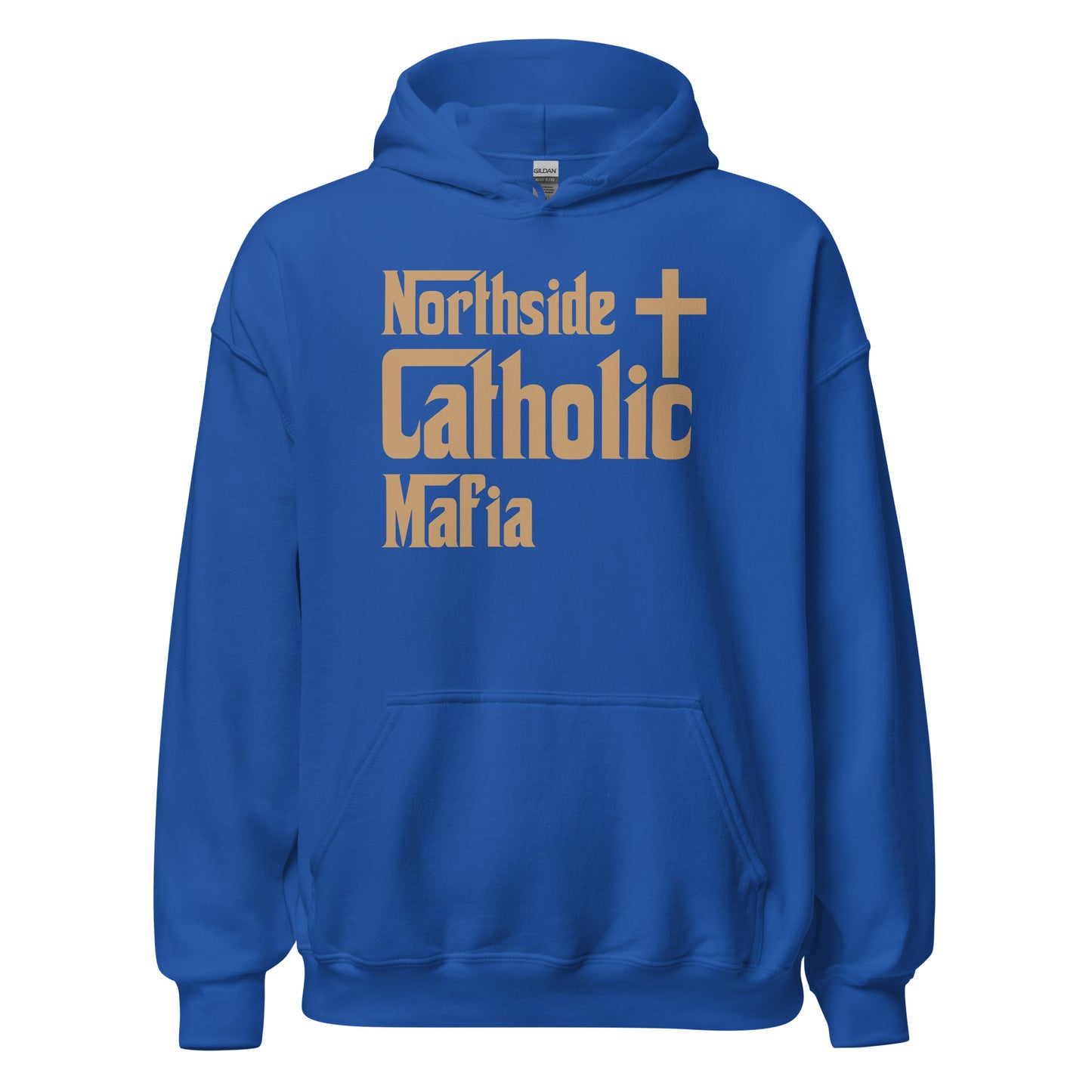 Unisex Hoodie: Northside Catholic Mafia (Tan font) Click to explore more colors.