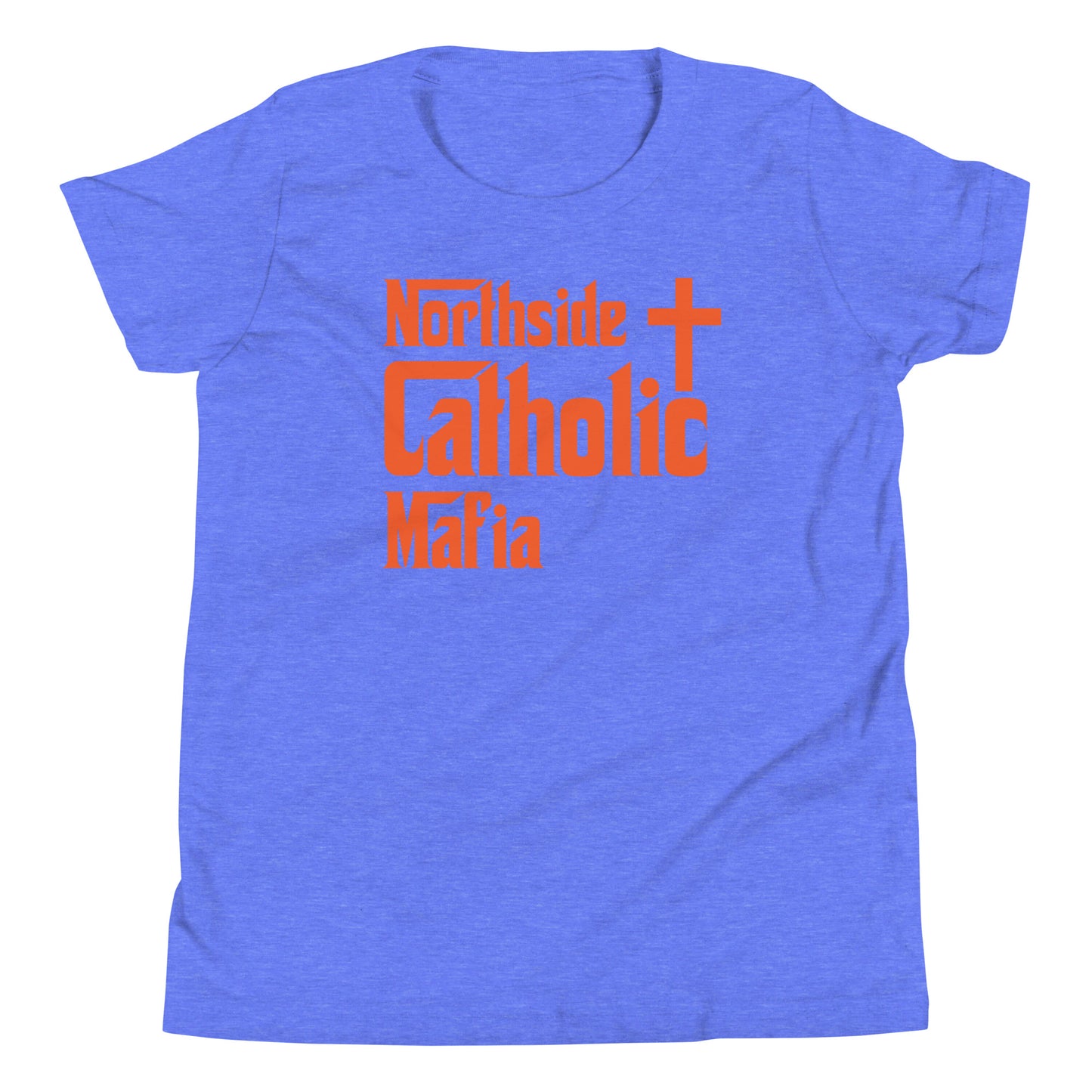 Youth Short Sleeve T-Shirt: Northside Catholic Mafia (Orange Font) Click to explore more colors.